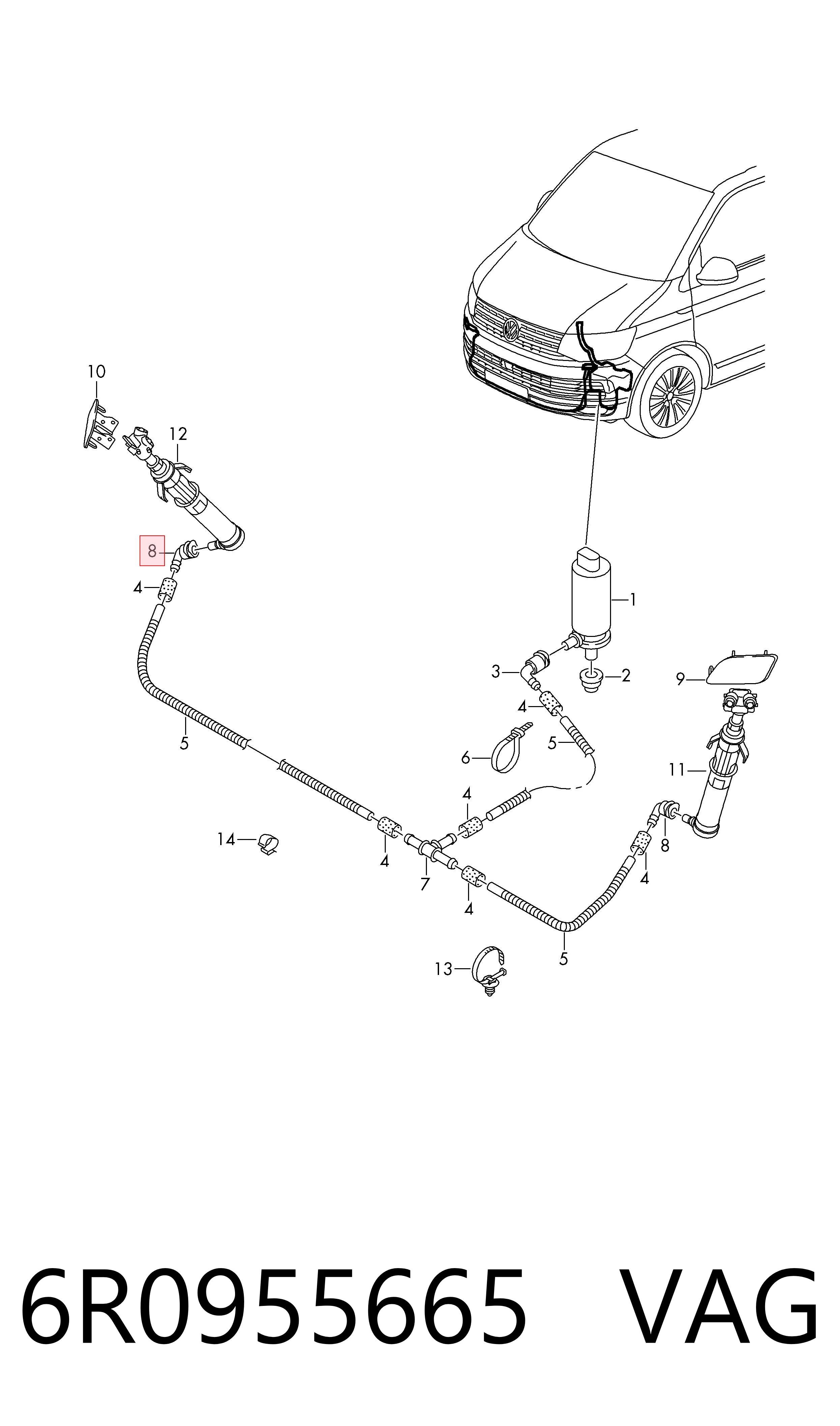 6R0955665 VAG Tubo de ligação de tubos de fluido para lavador