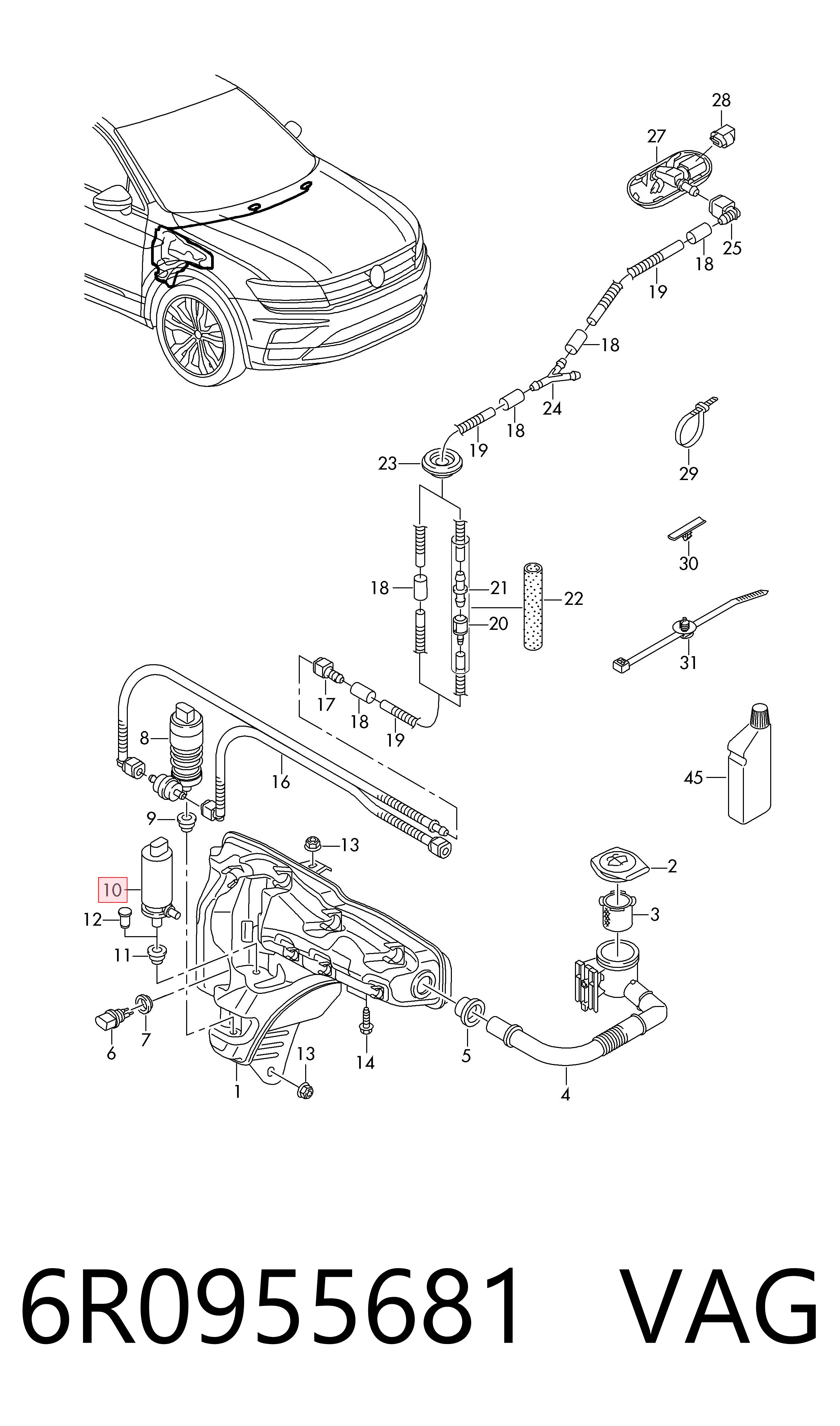 6R0955681 VAG Bomba do motor de fluido para lavador das luzes