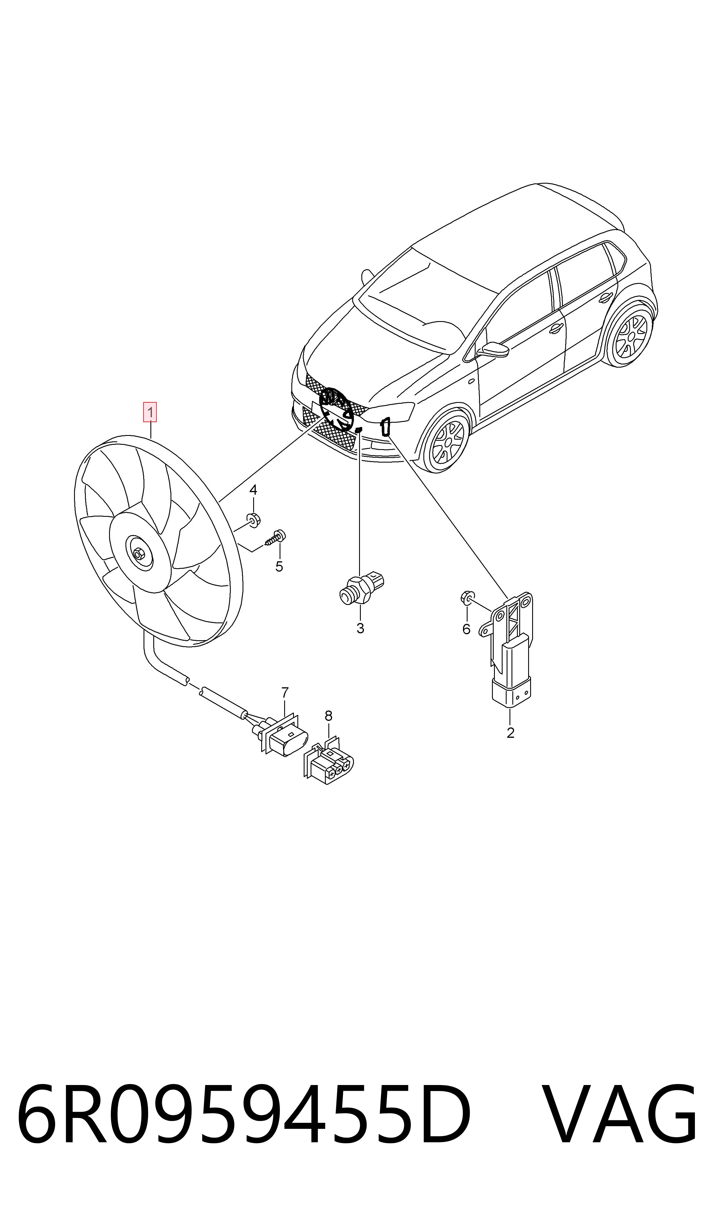 Ventilador elétrico de esfriamento montado (motor + roda de aletas) VAG 6R0959455D preço, a partir de 137,91 USD