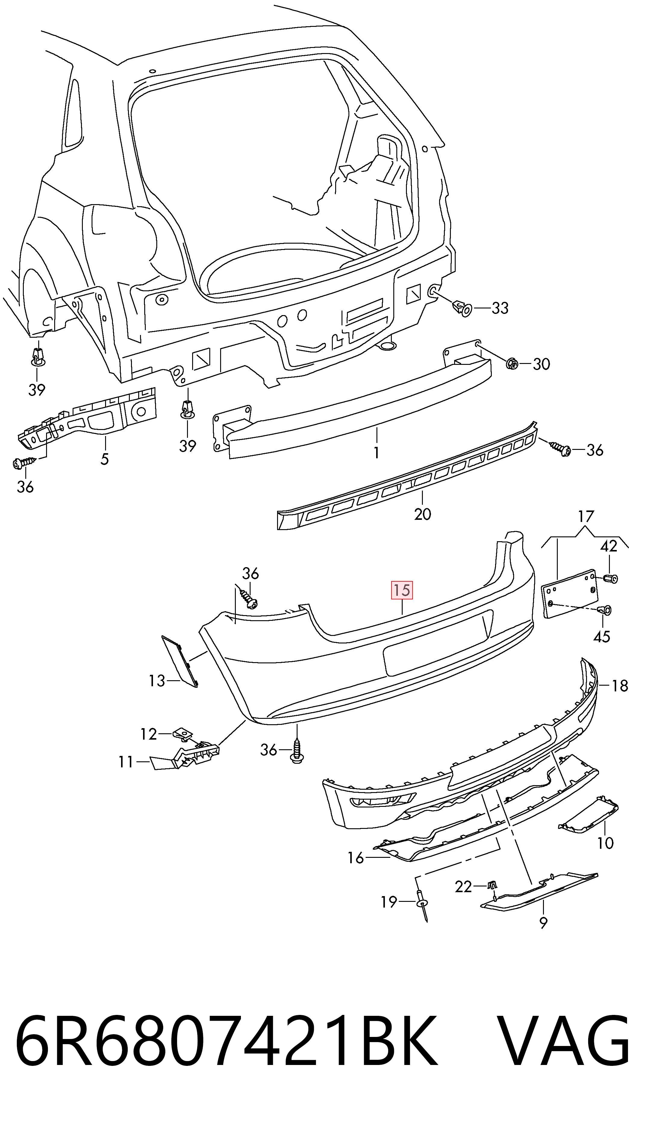 6R6807421BK VAG Pára-choque traseiro