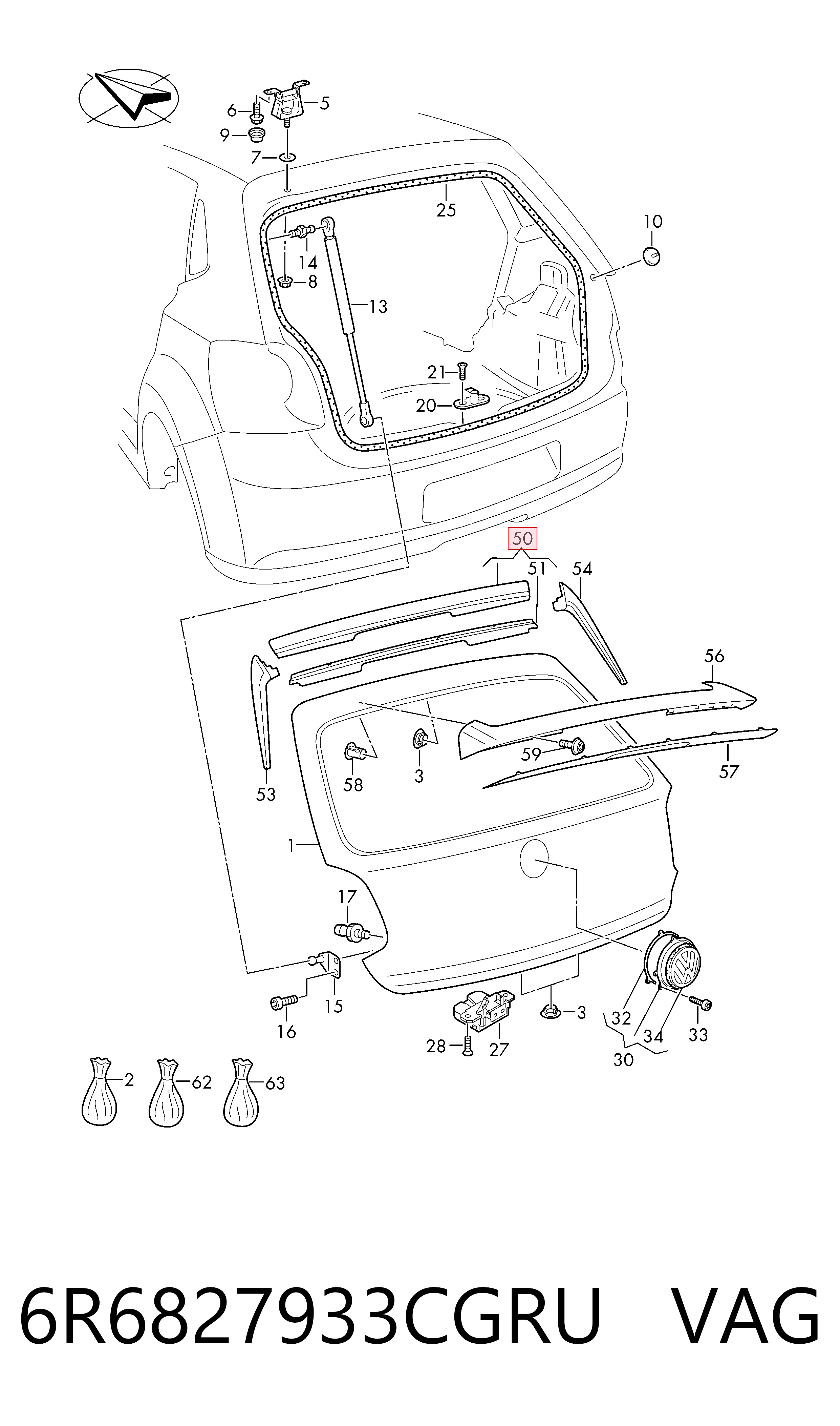 Spoiler de porta-malas (de 3ª/5ª porta traseira) VAG 6R6827933CGRU preço, a partir de 575,90 USD
