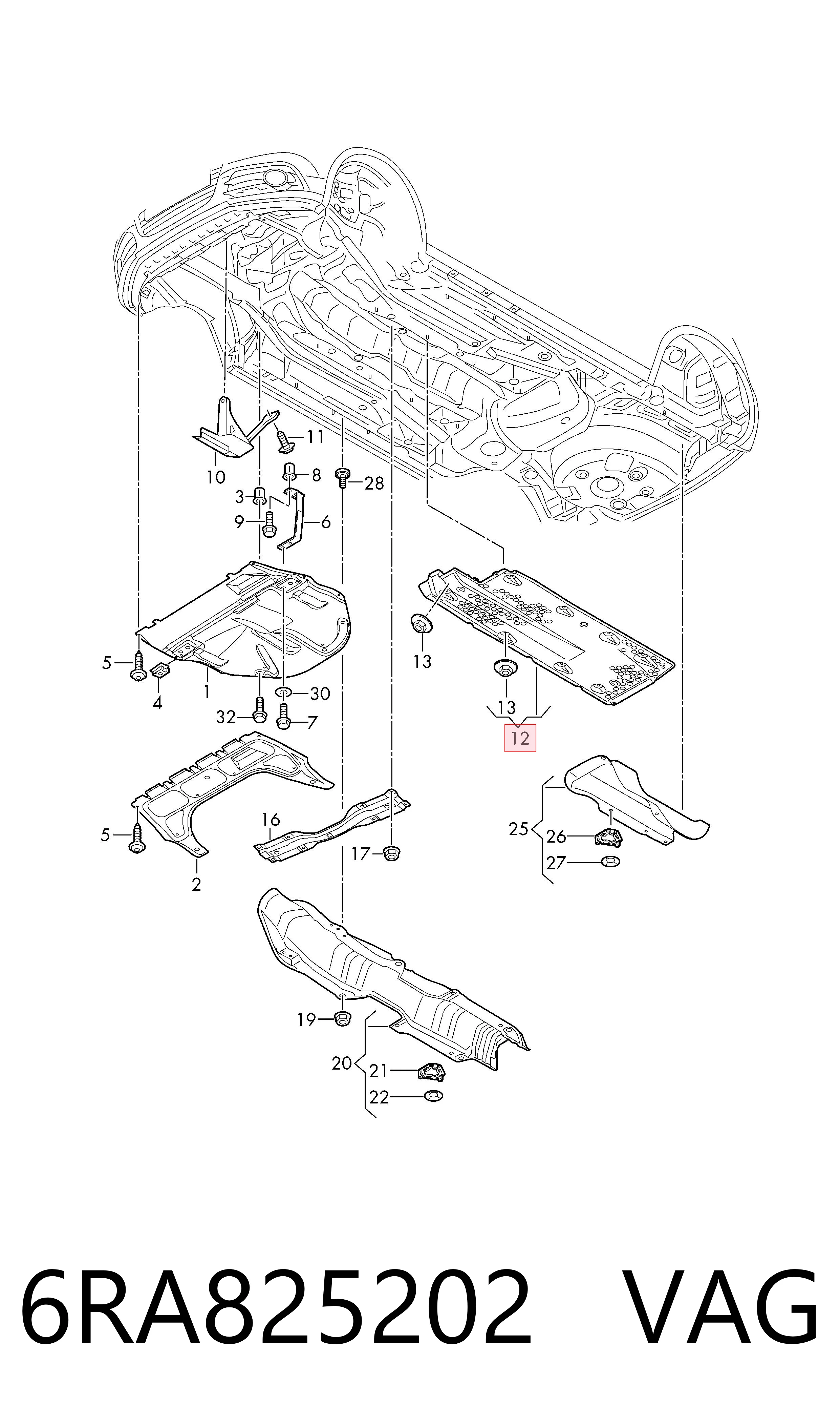 6RA825202 VAG Proteção dianteira direita de fundo