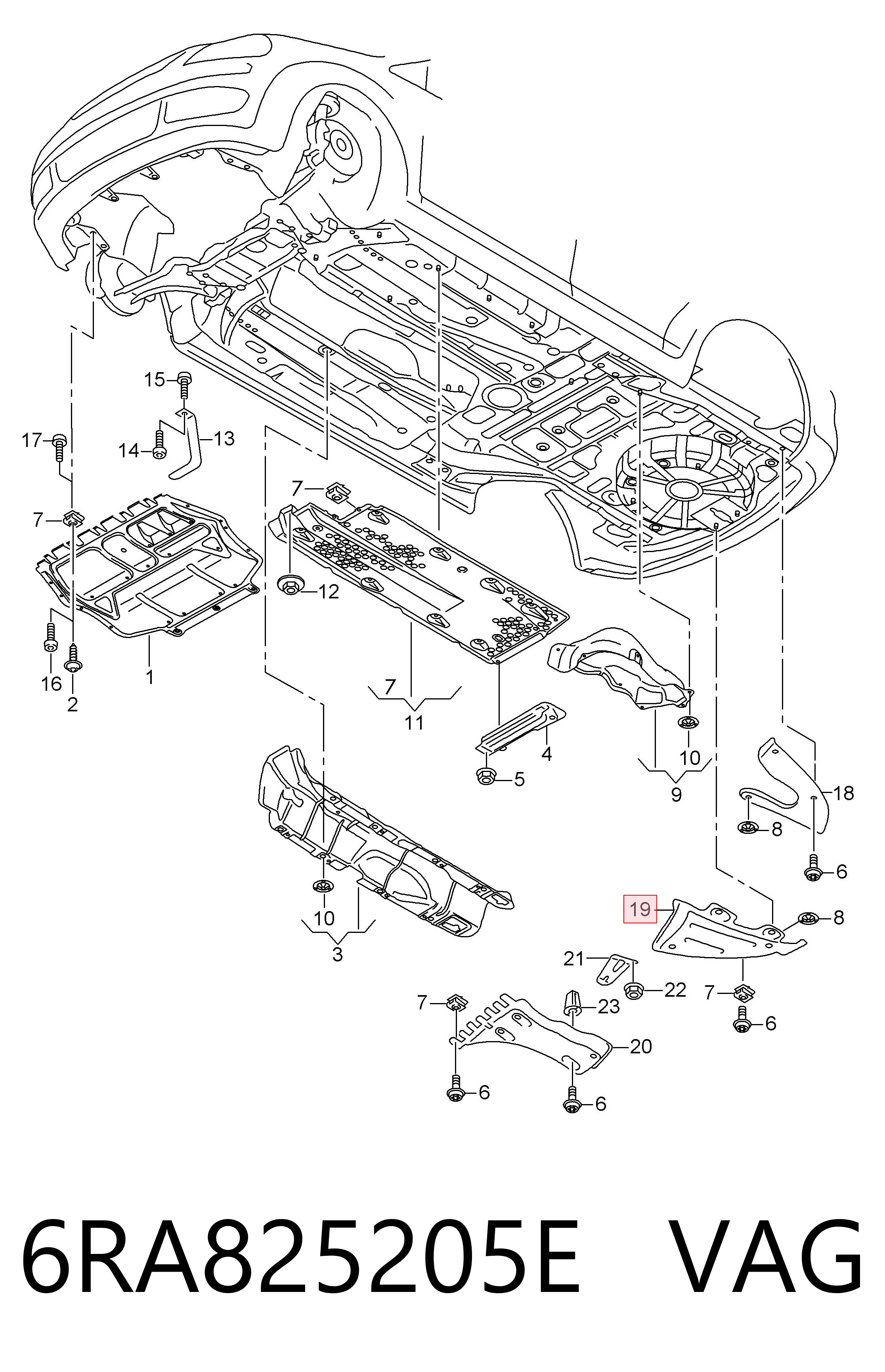 6RA825205E VAG Proteção de fundo traseira direita