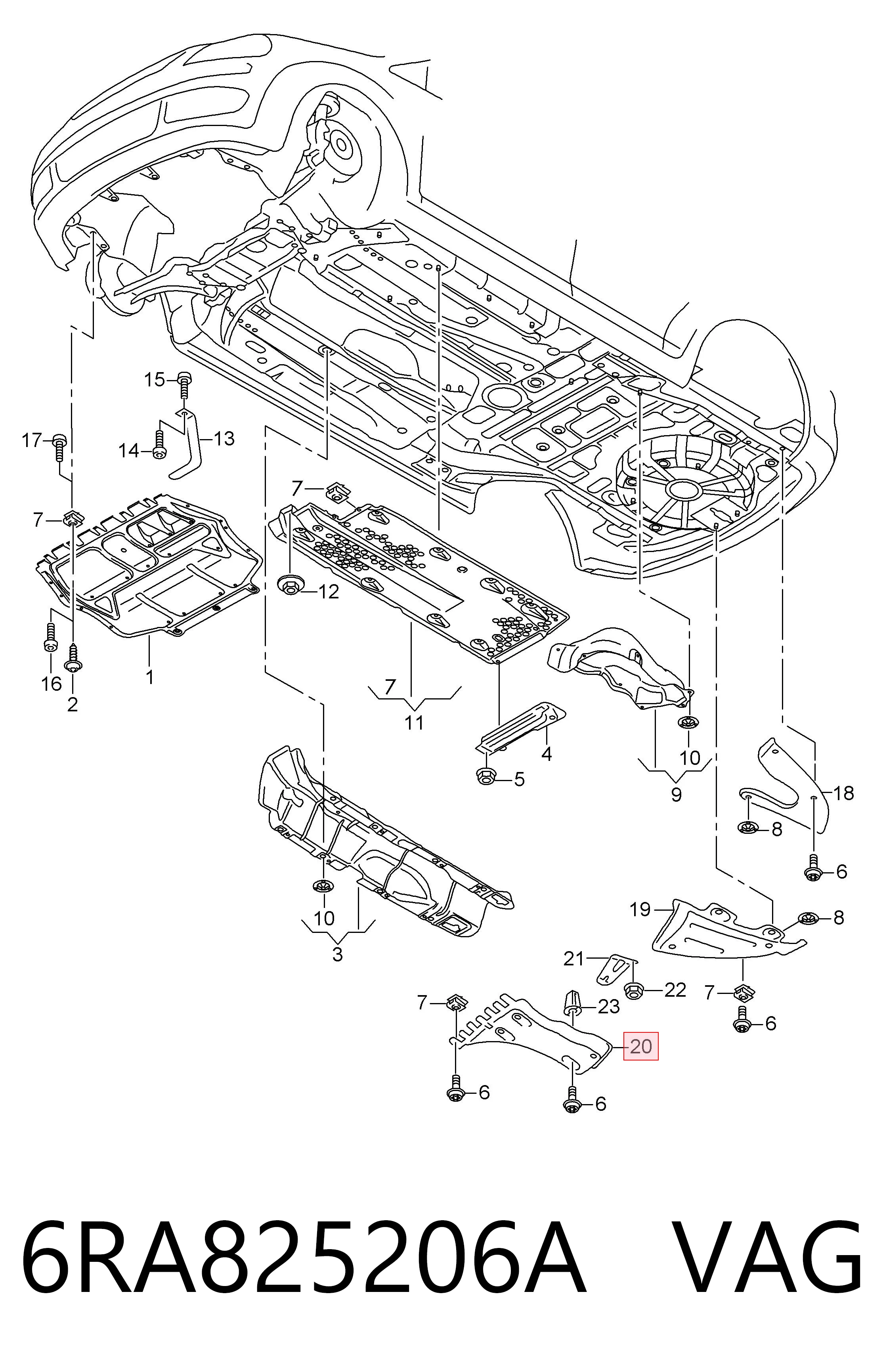 6RA825206A VAG Proteção de fundo traseira esquerda