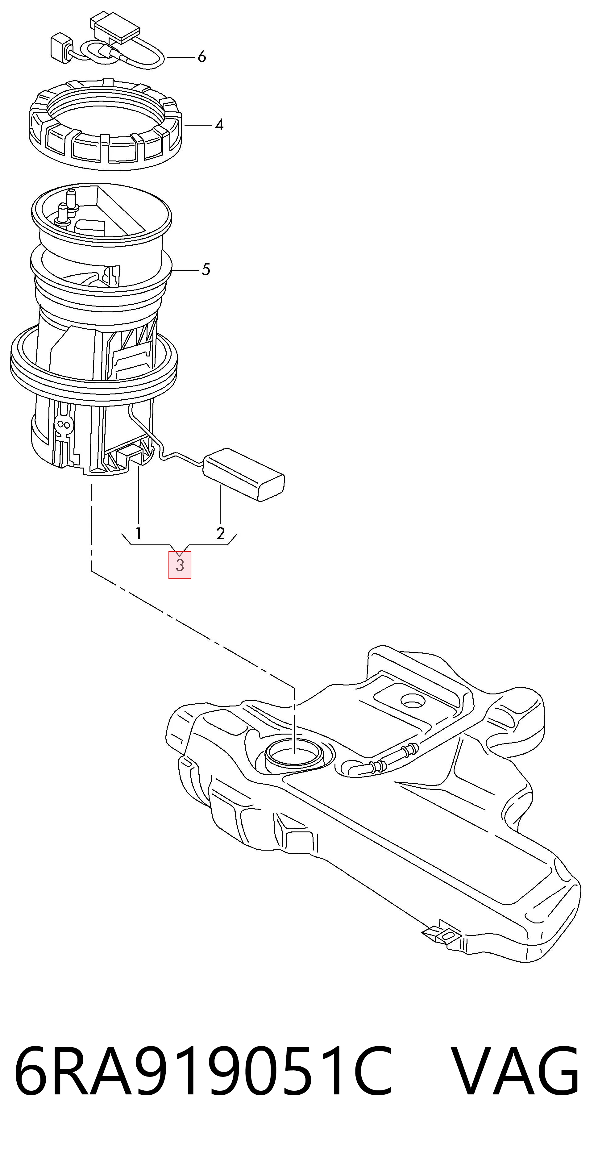 6RA919051C VAG Módulo de bomba de combustível com sensor do nível de combustível