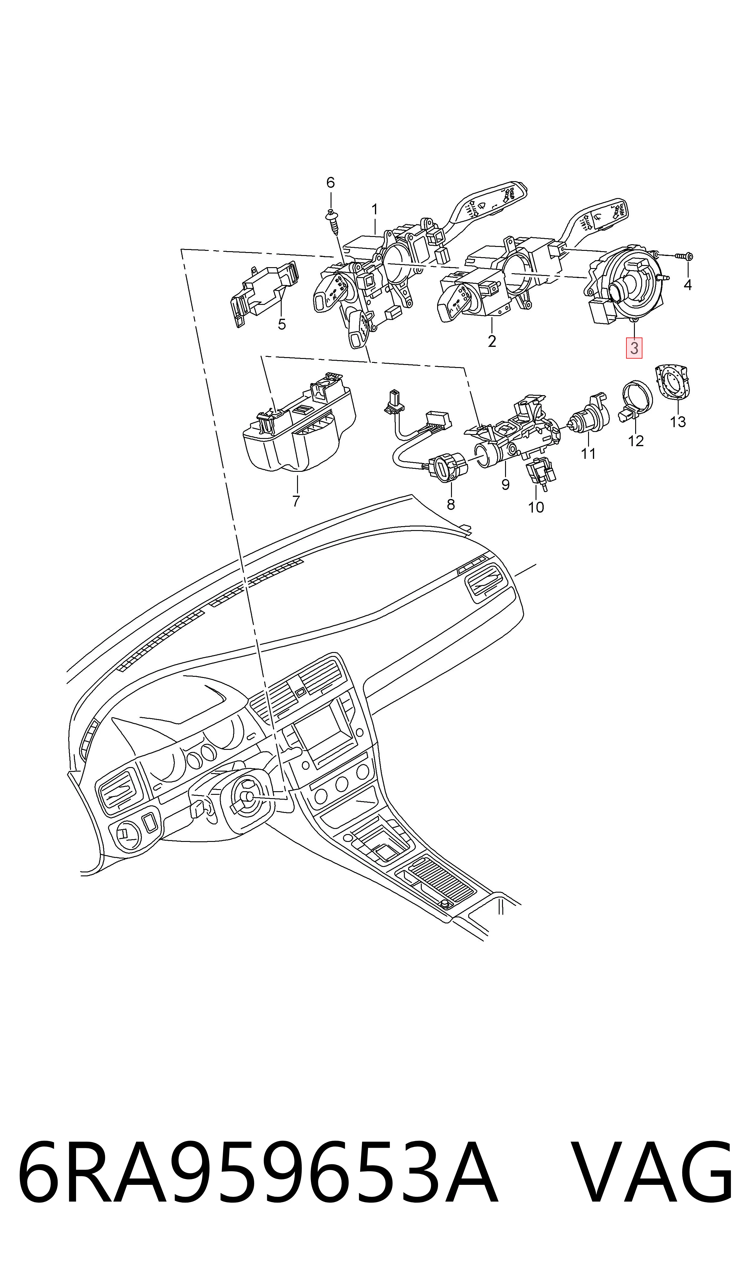 Anel AIRBAG de contato, cabo plano do volante VAG 6RA959653A