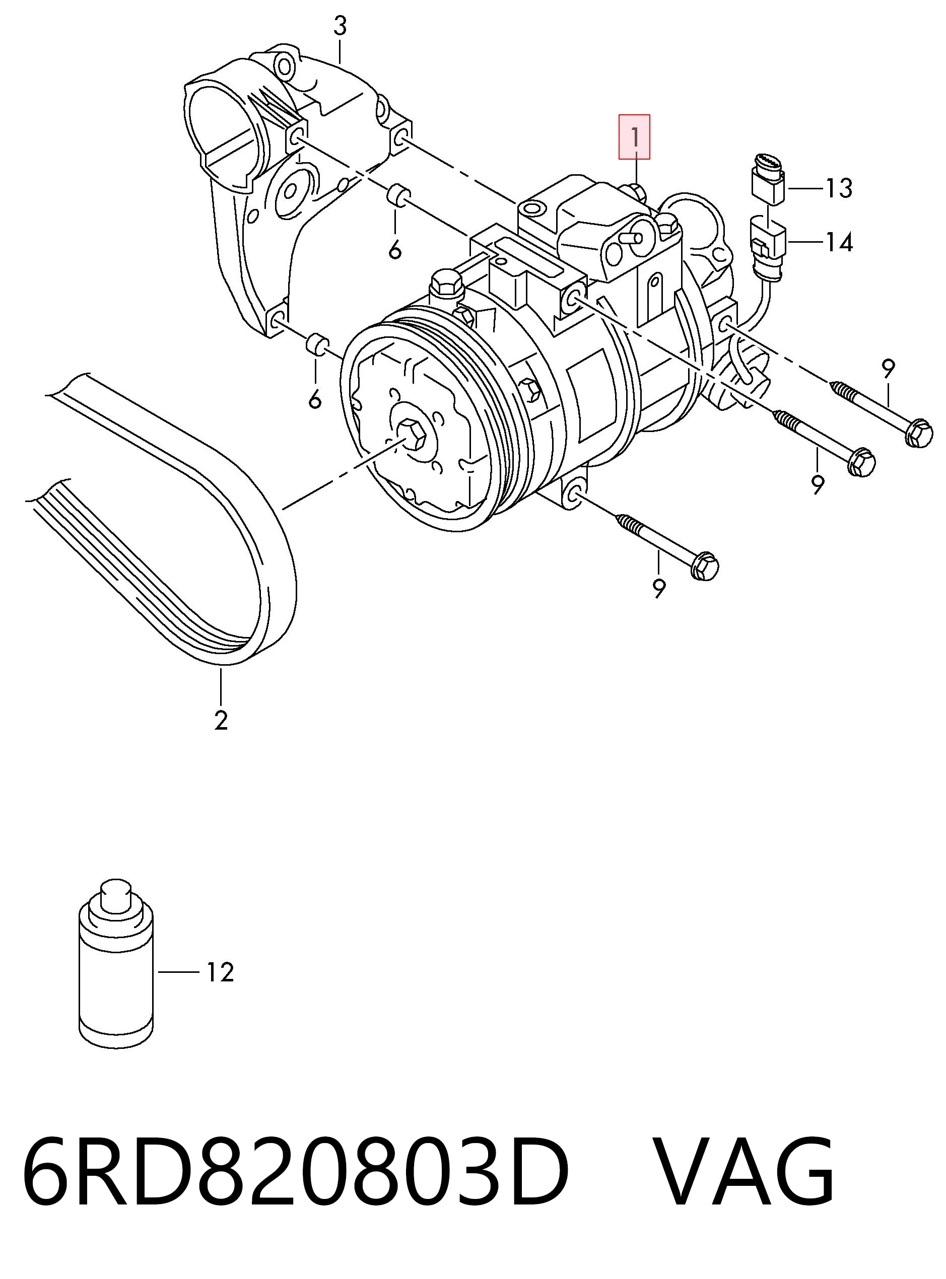 6RD820803D VAG Compressor de aparelho de ar condicionado