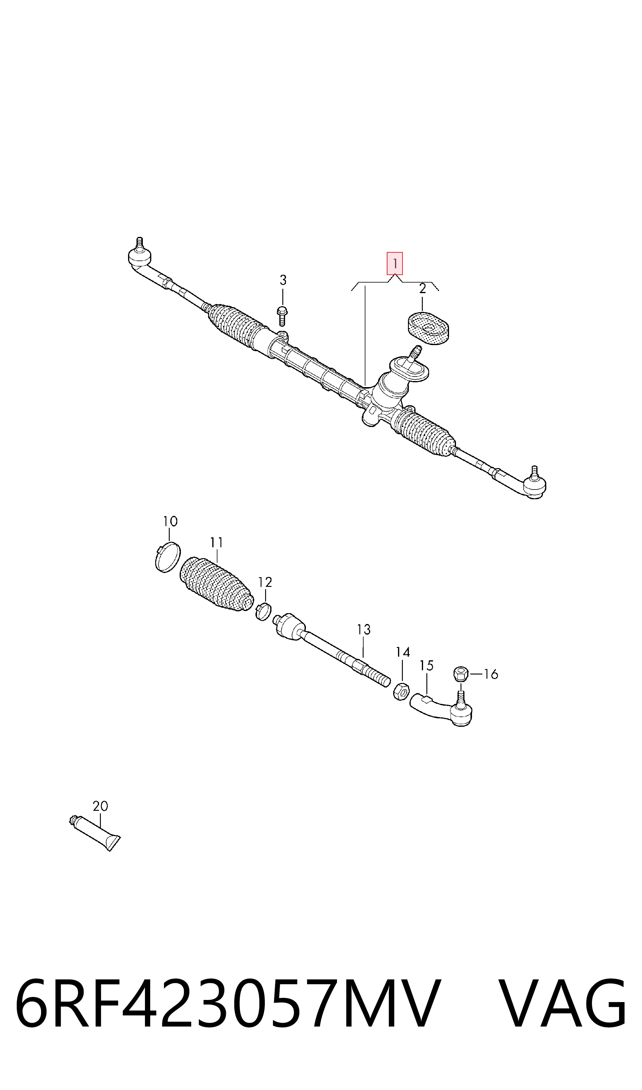 Cremalheira da direção Volkswagen Polo V RUS 602, 604, 612, 614