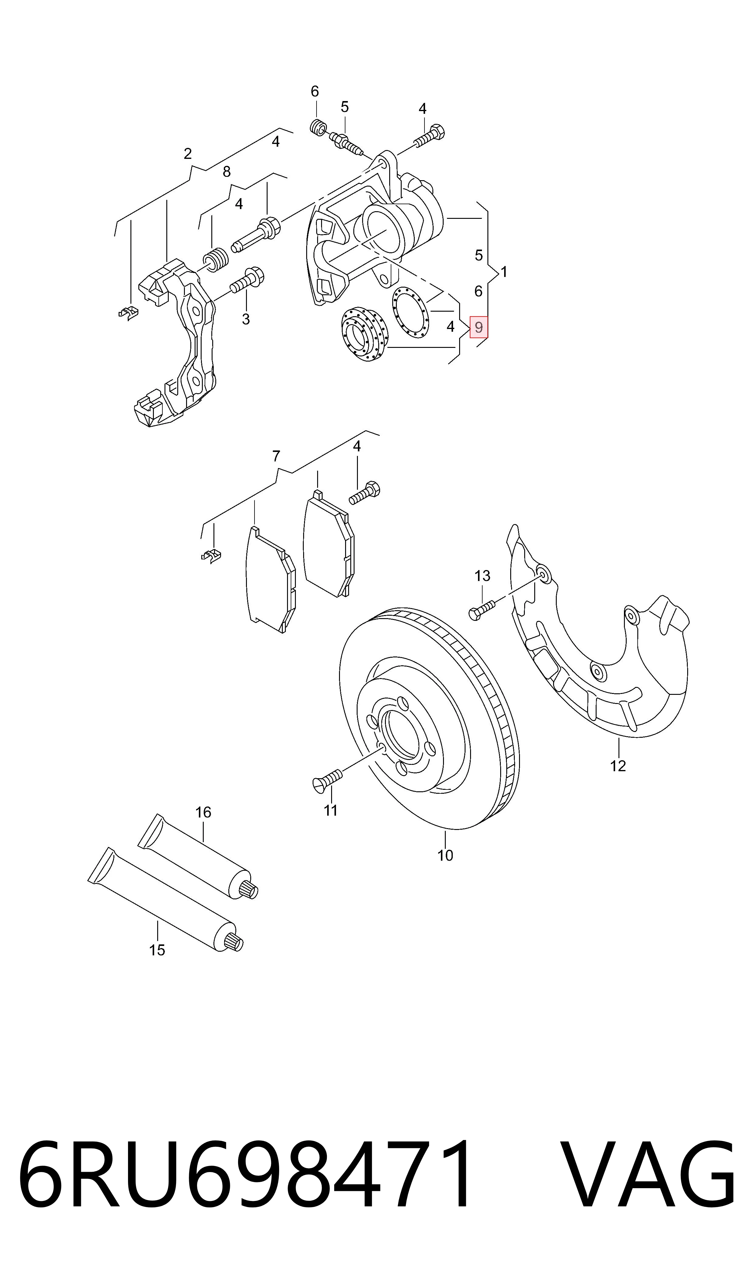 Kit de reparação de suporte do freio dianteiro VAG 6RU698471 preço, a partir de 8,58 USD