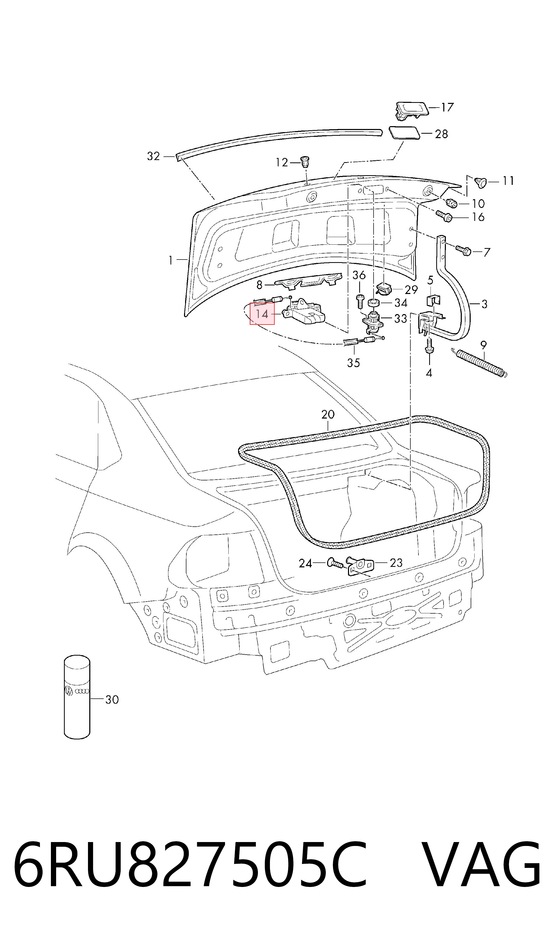 Fecho de tampa de porta-malas (de 3ª/5ª porta traseira) VAG 6RU827505C preço, a partir de 47,03 USD
