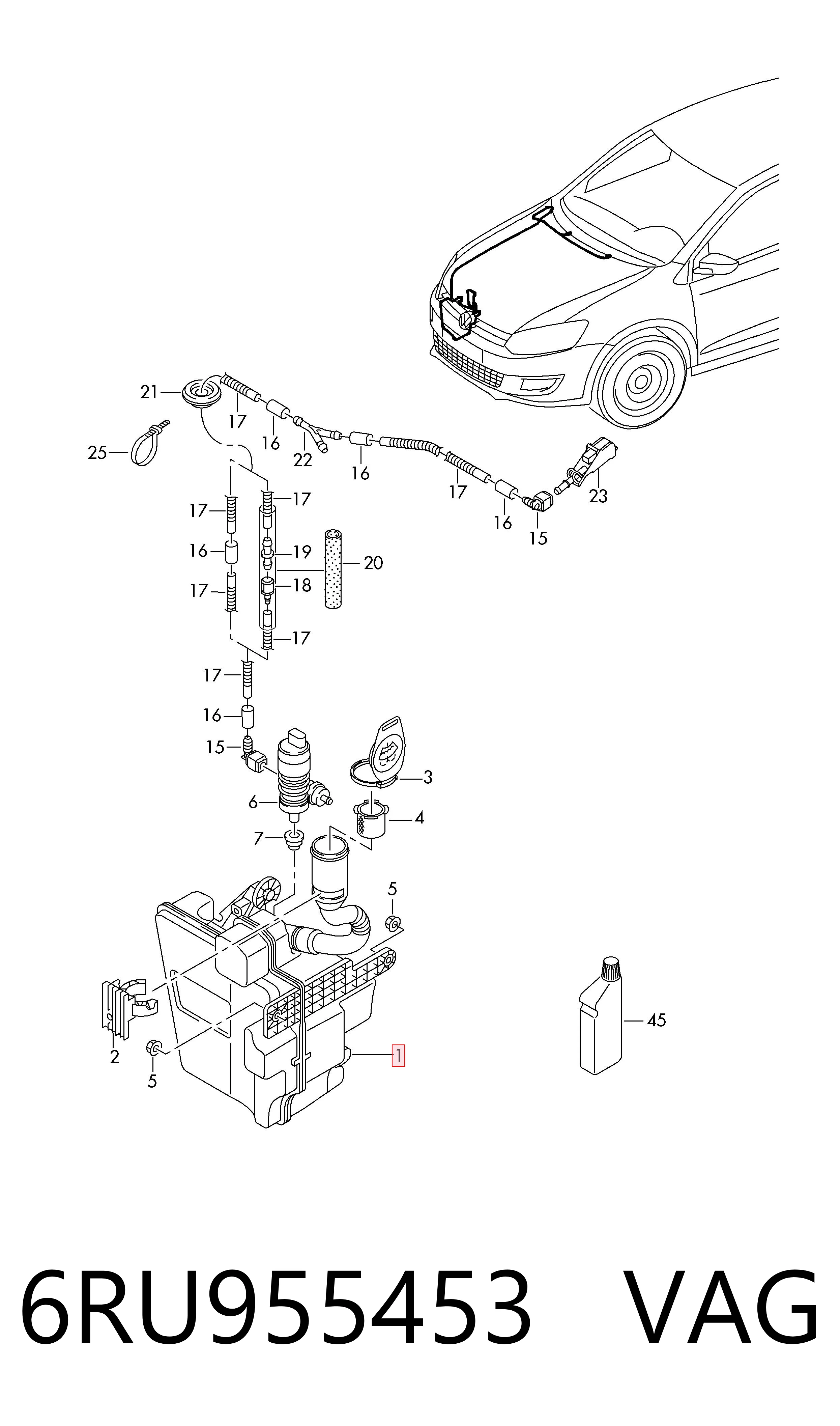 6RU955453 VAG Tanque de fluido para lavador de vidro