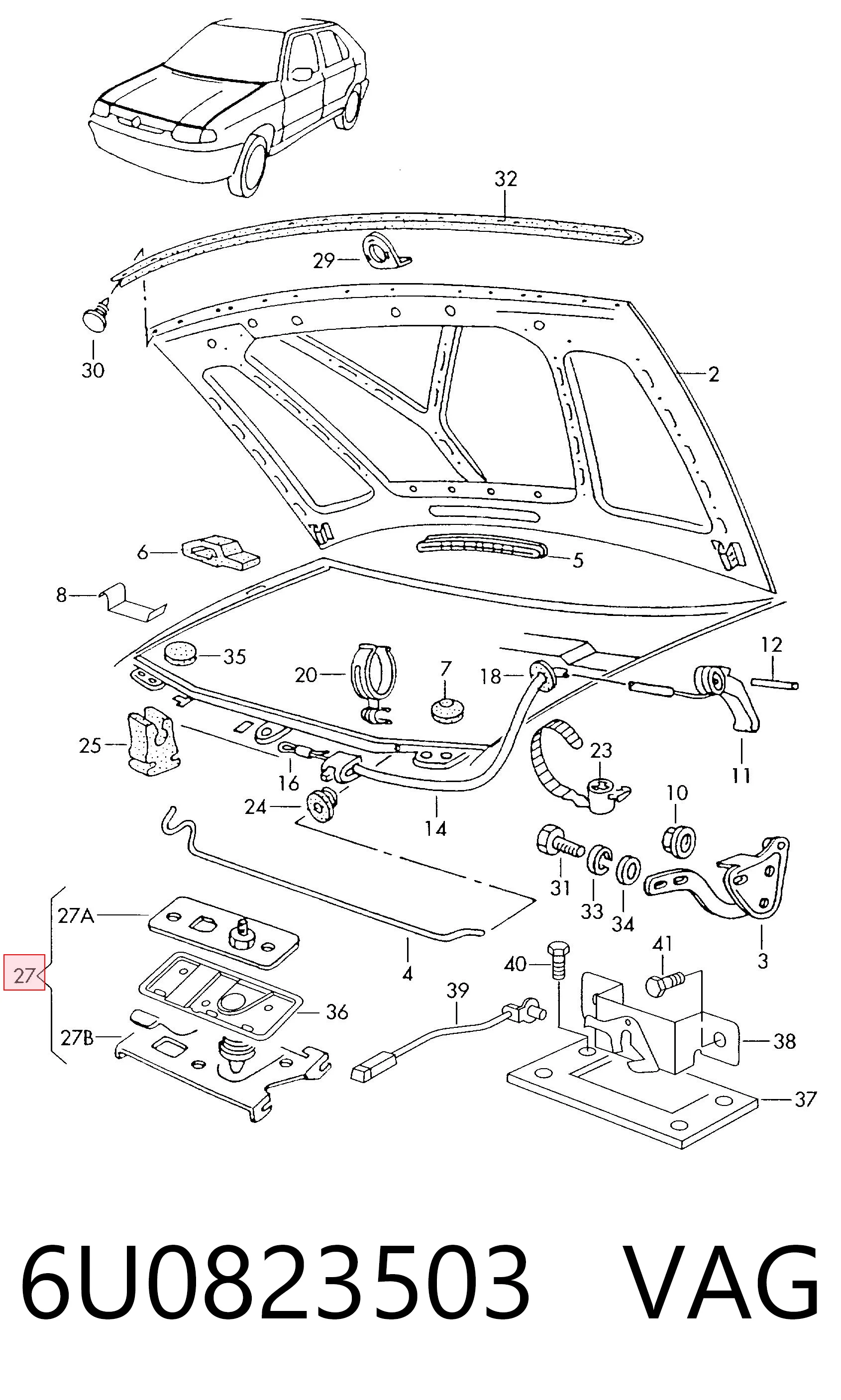 Fecho da capota para Skoda Felicia I 791, 6U1