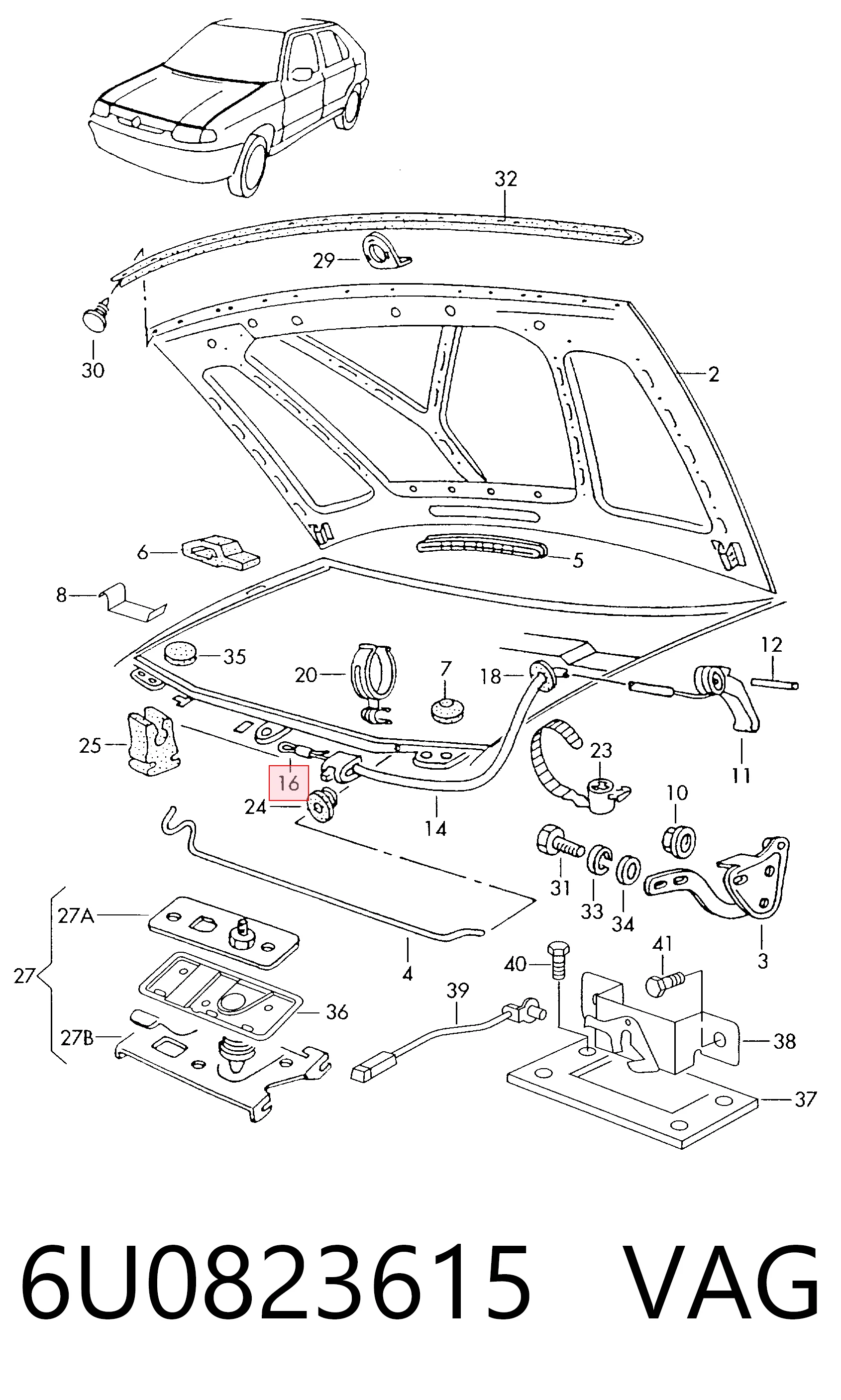 Cabo de abertura da capota Skoda Felicia I 791, 6U1 ao melhor preço