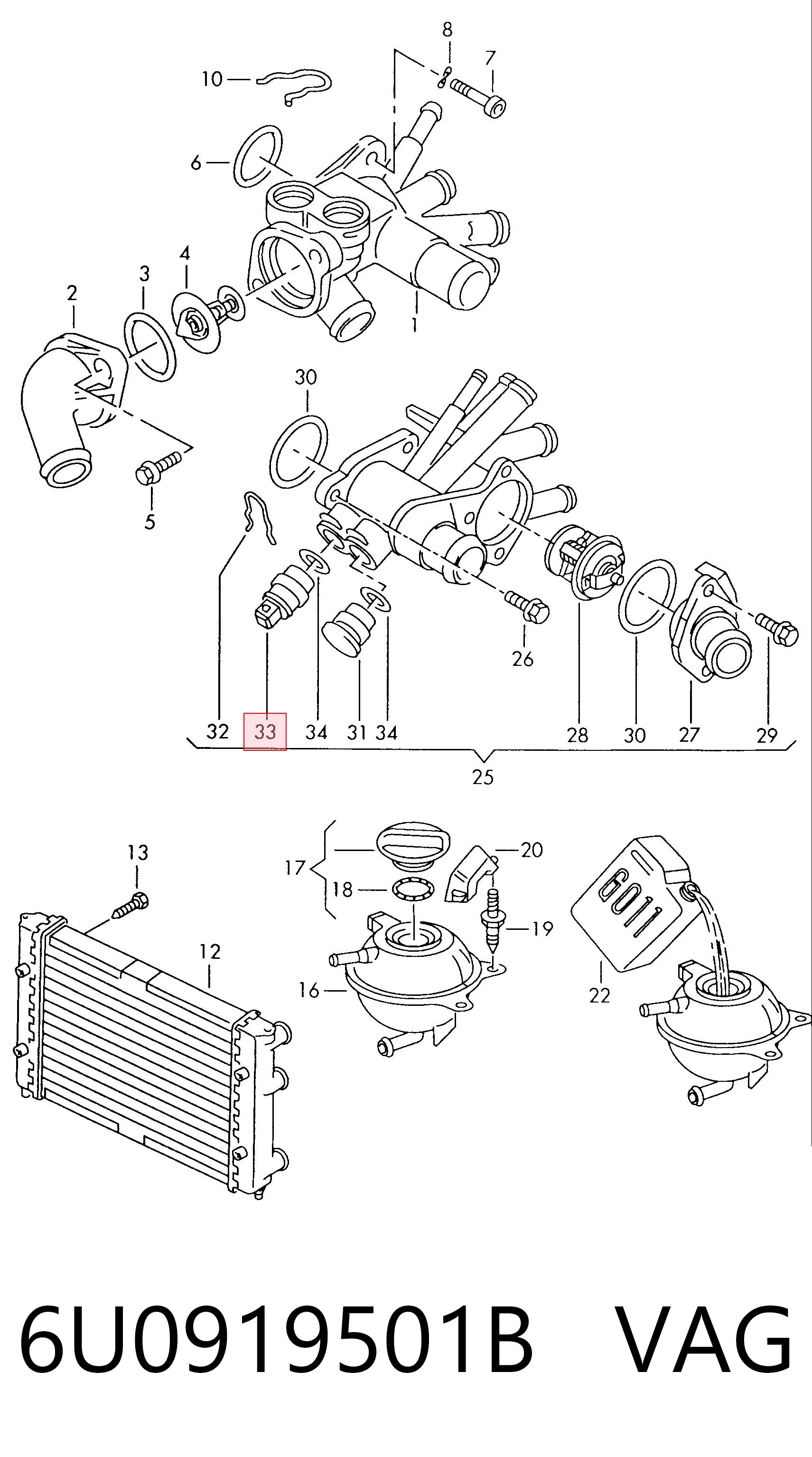 6U0919501B VAG Sensor de temperatura do fluido de esfriamento