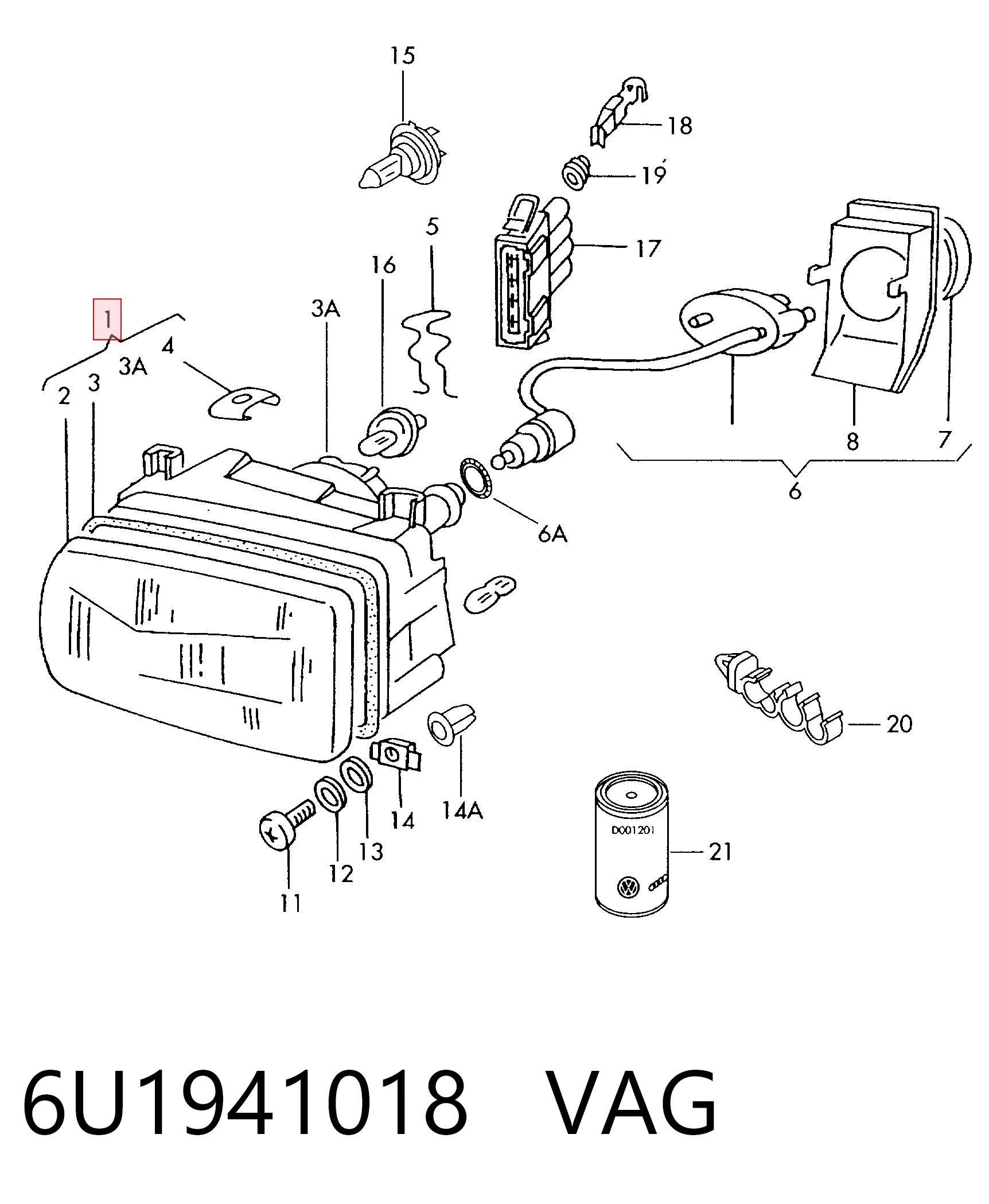 Luz direita para Skoda Felicia 791, 6U1