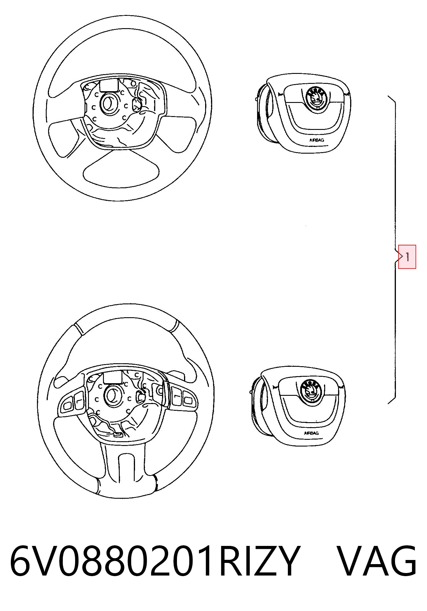 6V0880201RIZY VAG Cinto de segurança (AIRBAG) de condutor