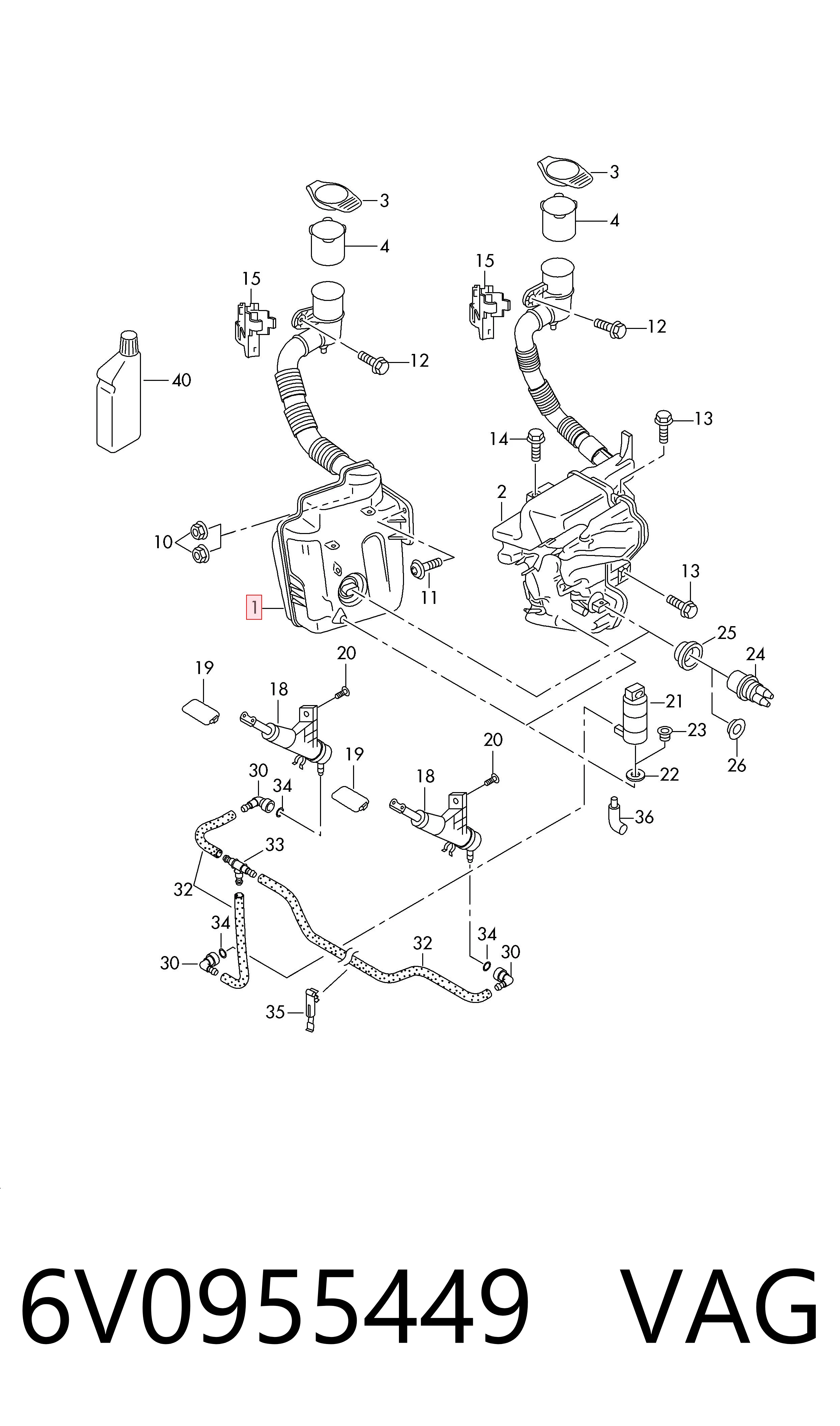6V0955449 VAG Tanque de fluido para lavador de vidro
