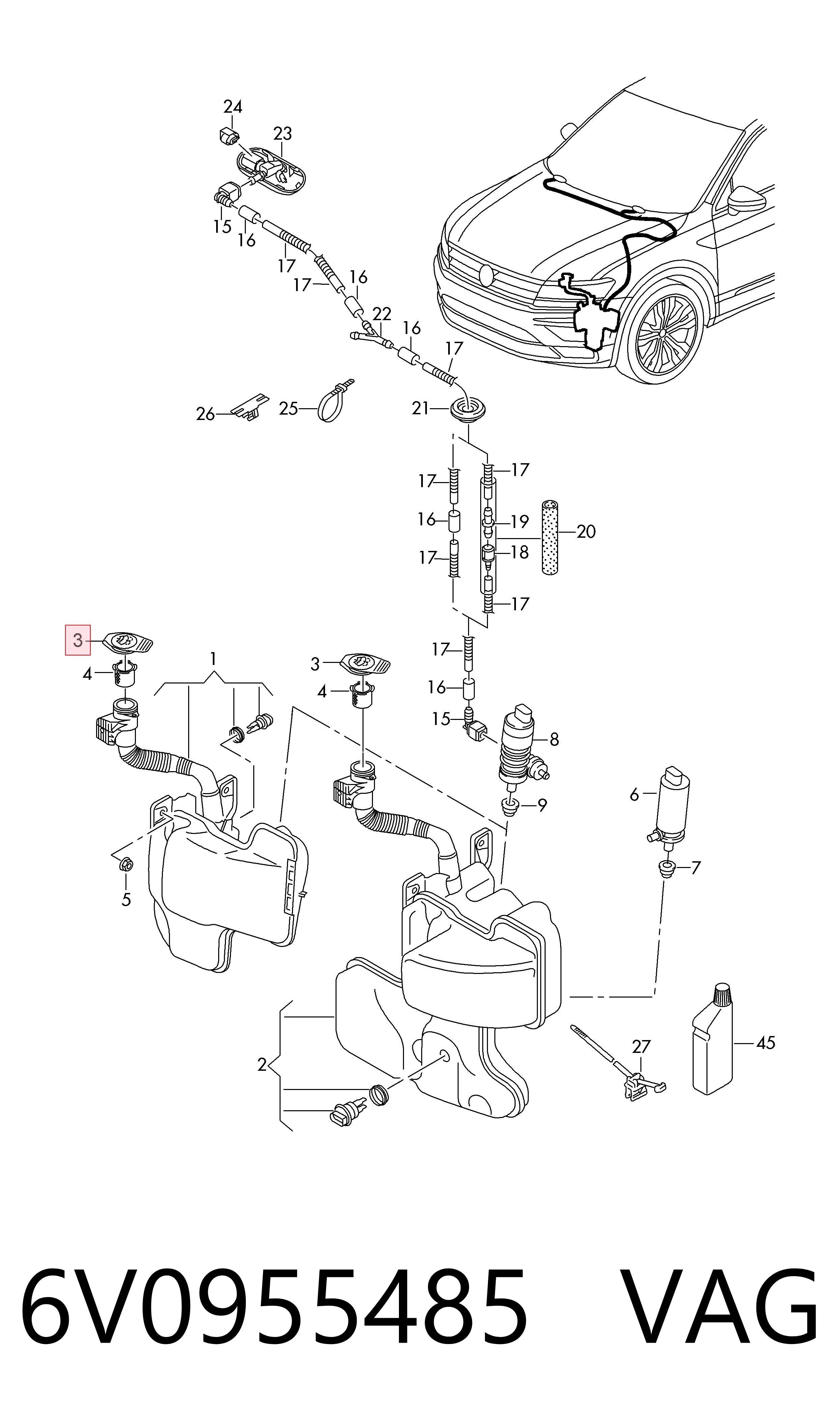 6V0955485 VAG Tampa de tanque de fluido para lavador