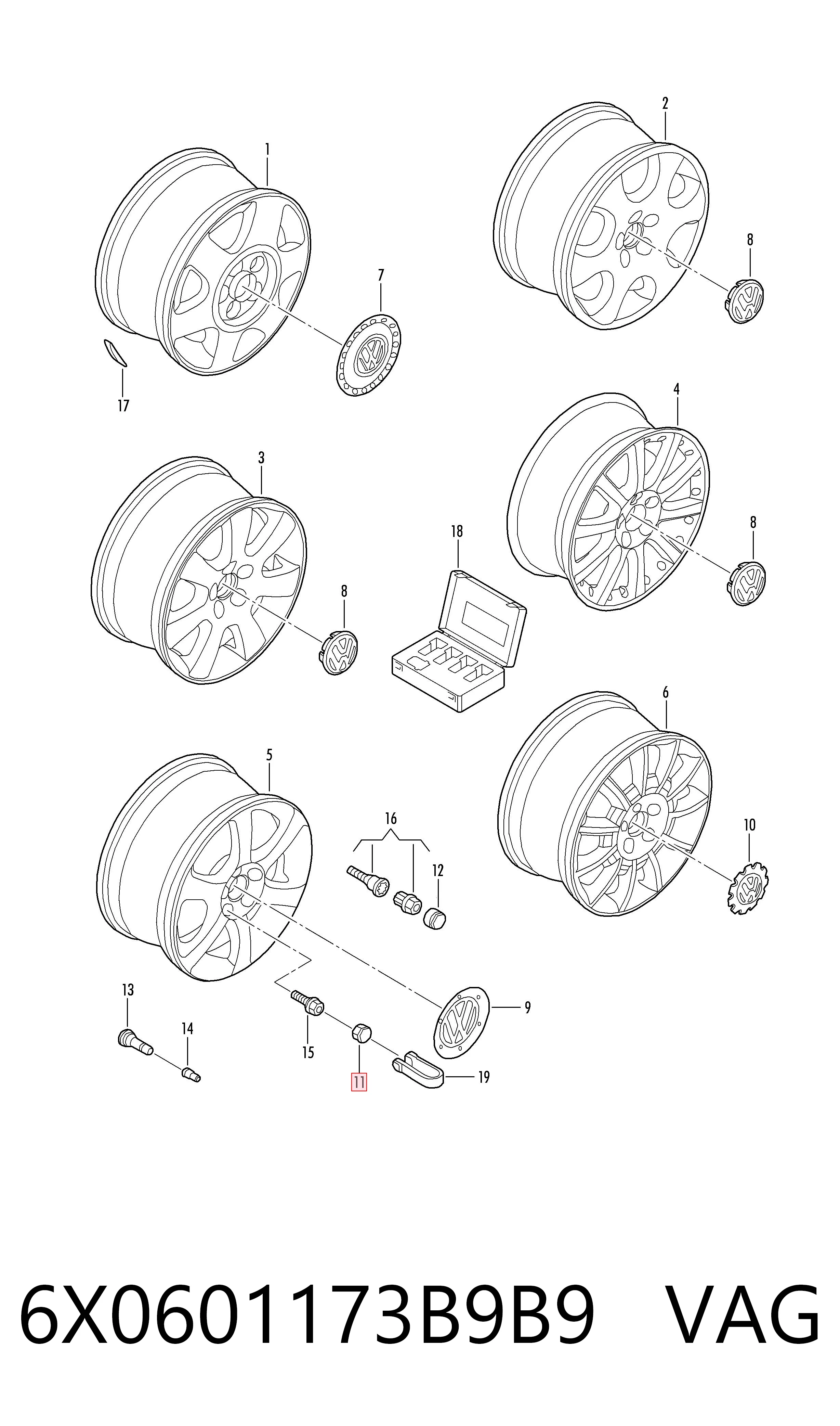 6X0601173B9B9 VAG Mola dianteira