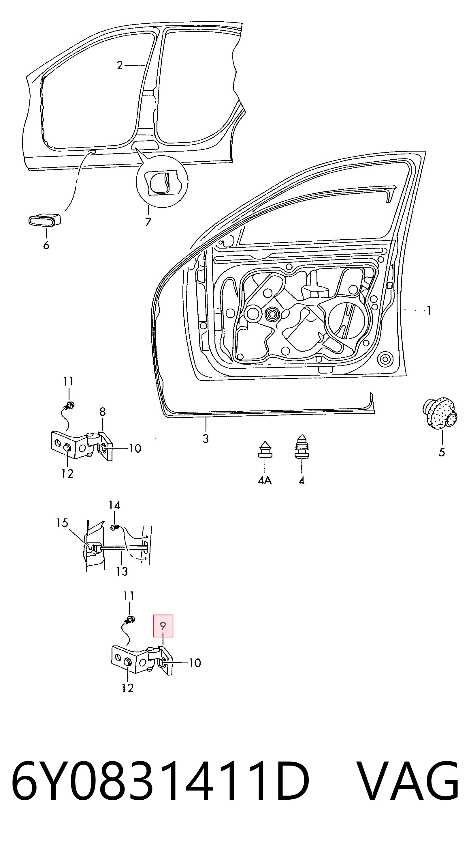 6Y0831411D VAG Gozno da porta dianteira esquerda