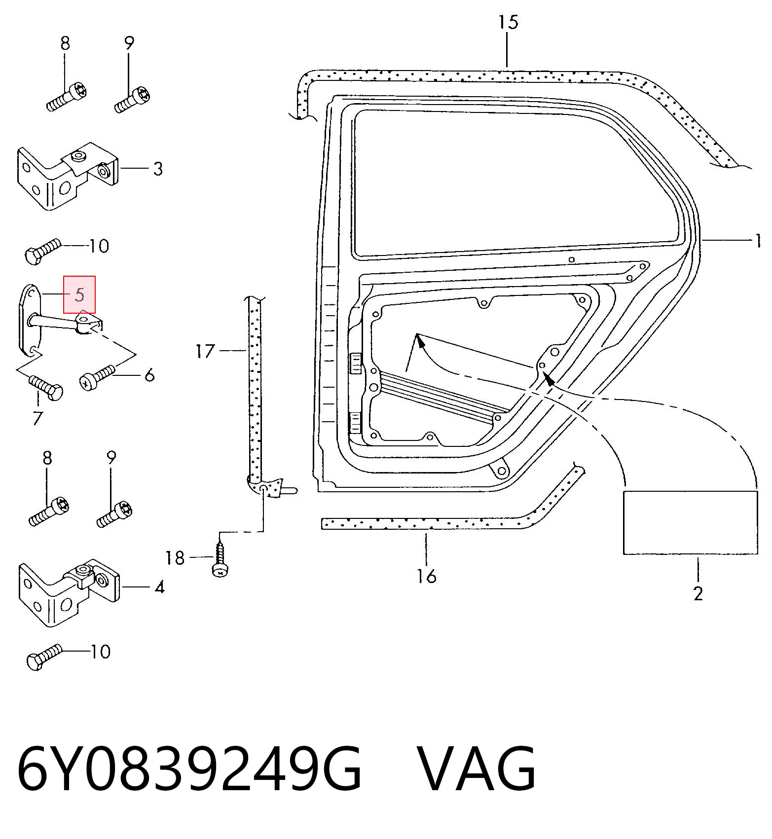6Y0839249G VAG Limitador traseiro de abertura de porta