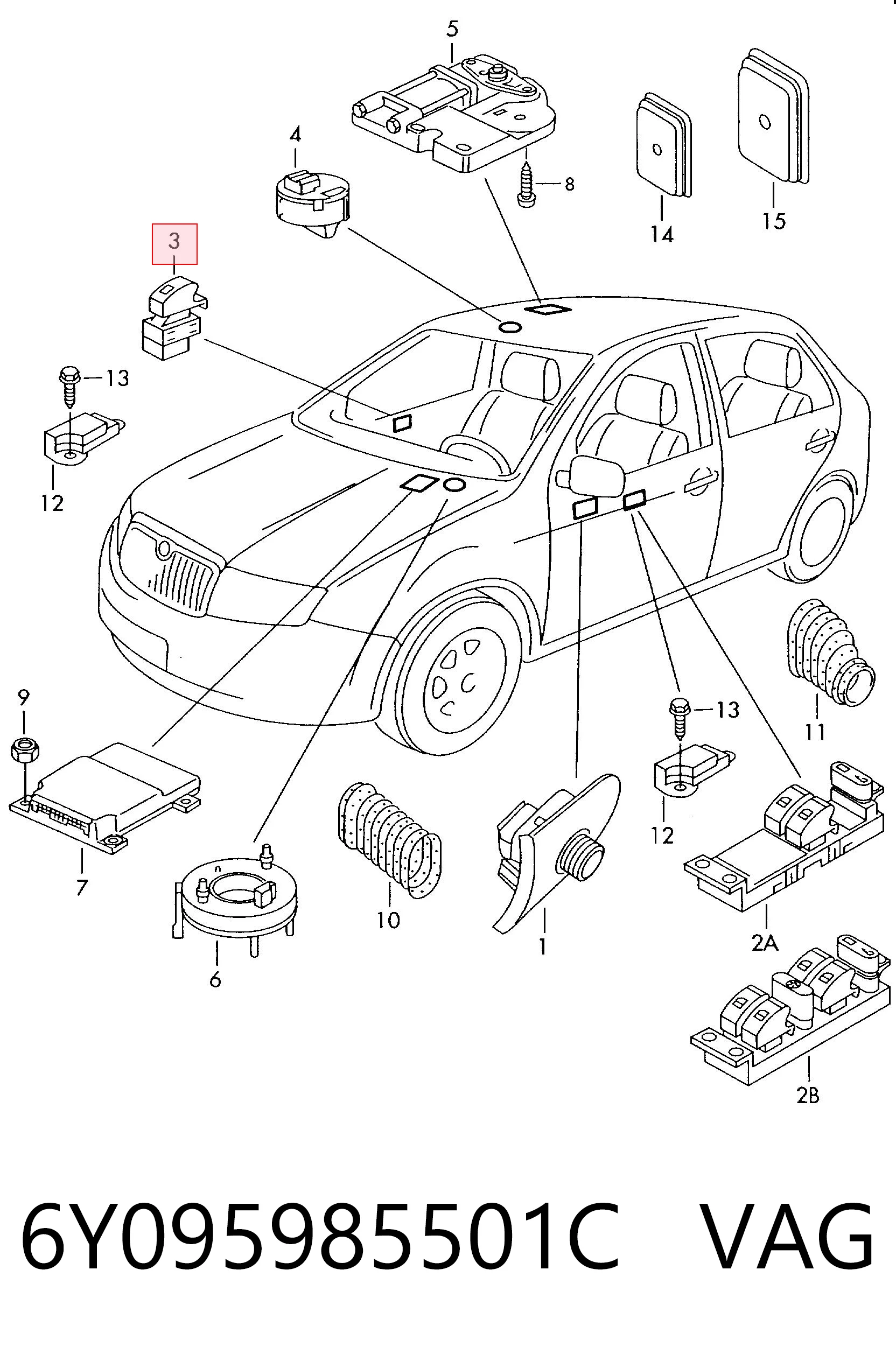 6Y095985501C VAG Botão traseiro de ativação de motor de acionamento de vidro
