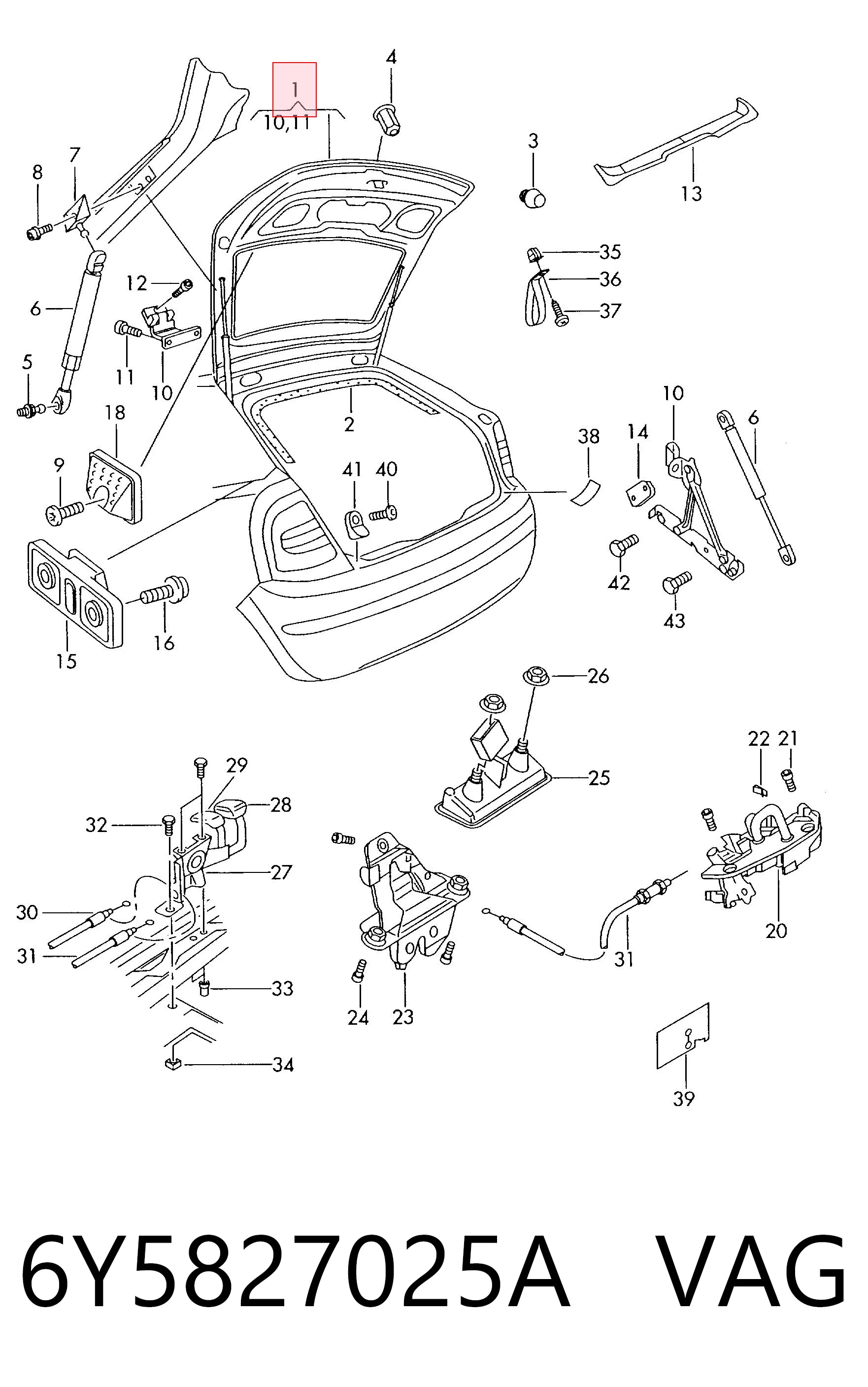 6Y5827025A VAG Tampa de porta-malas