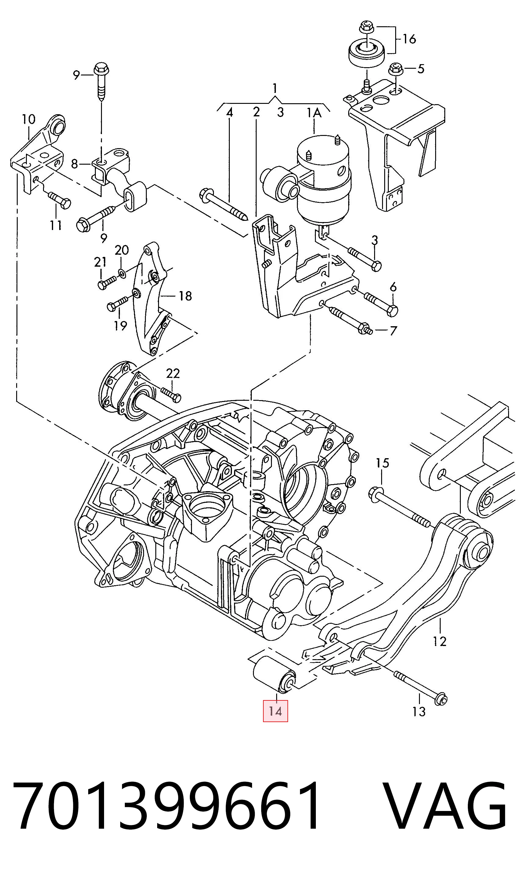 701399661 VAG Coxim (suporte) esquerdo de motor (bloco silencioso)
