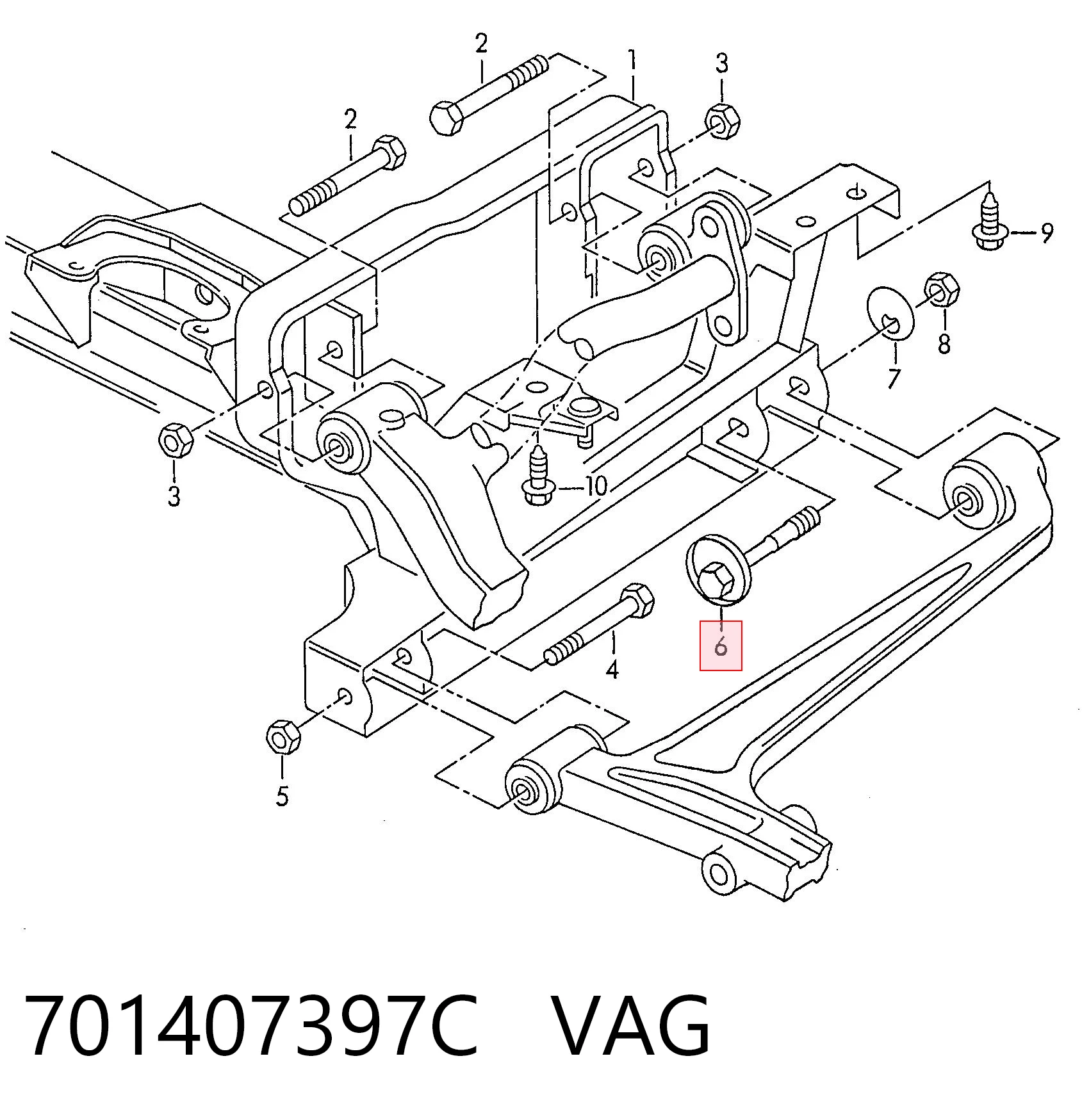 701407397C VAG Parafuso de fixação de braço oscilante dianteiro, inferior