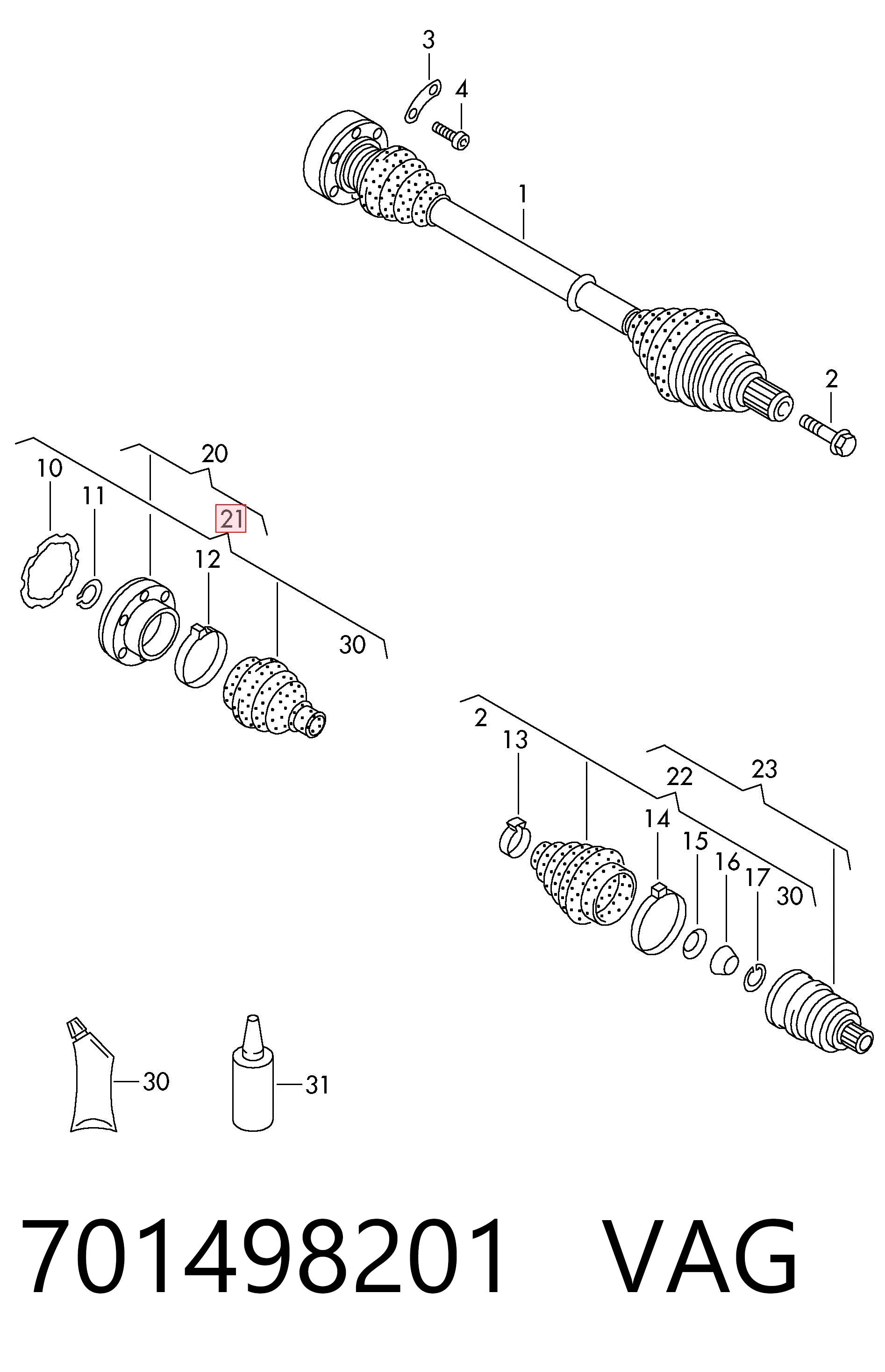 701498201 VAG Bota de proteção interna de junta homocinética do semieixo dianteiro