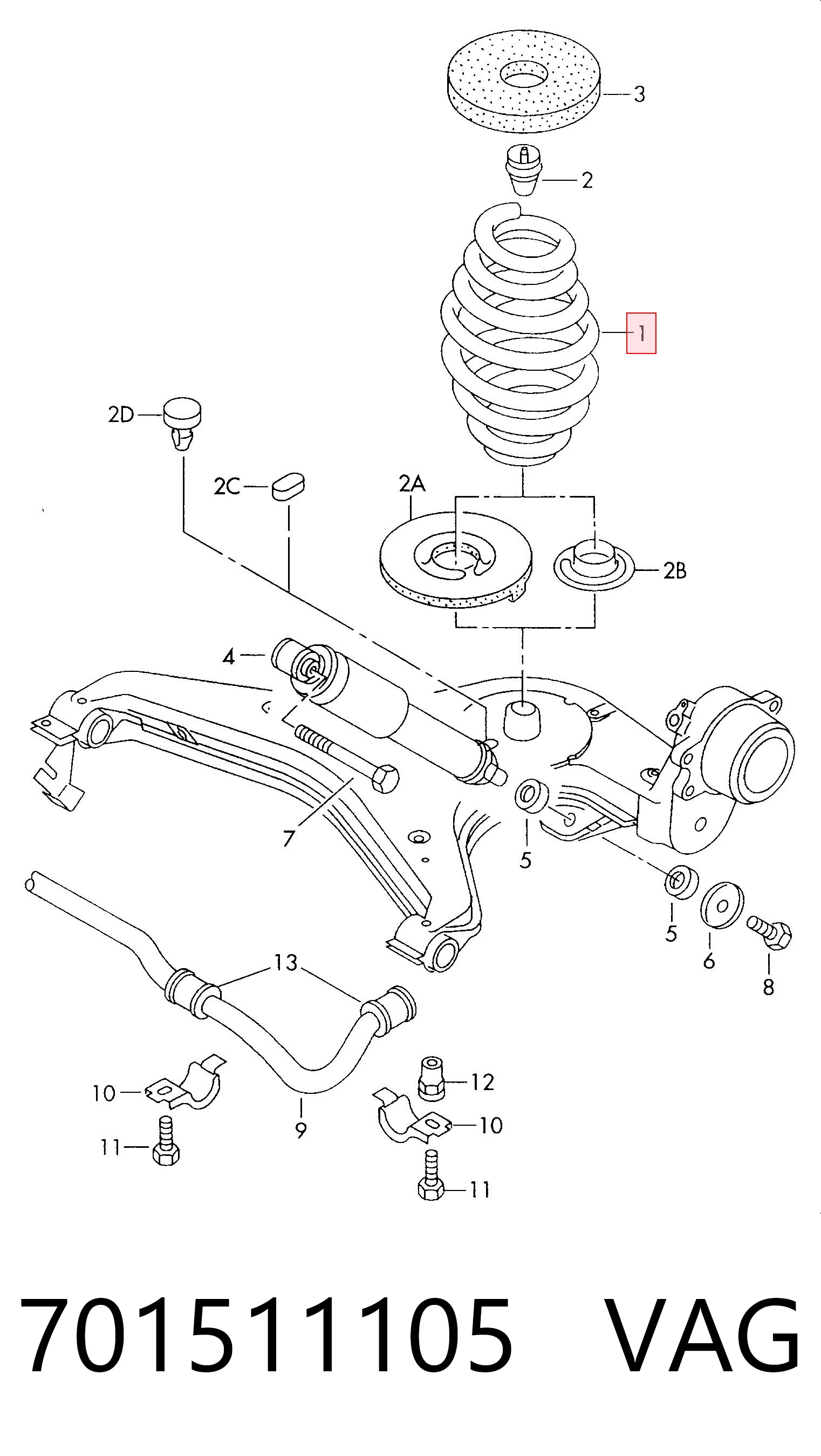 Mola traseira VAG 701511105 preço, a partir de 106,38 USD