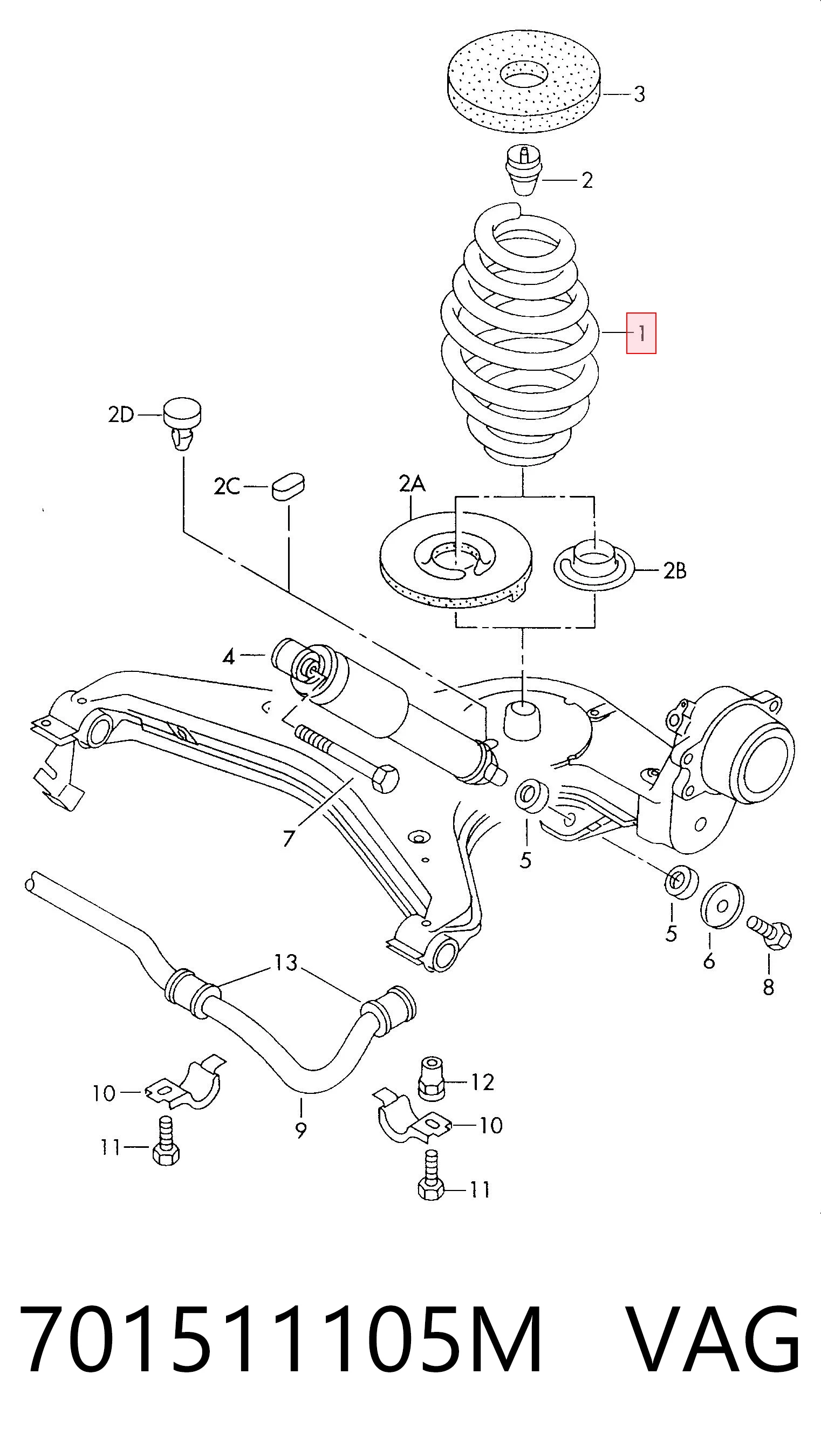 701511105M VAG Mola traseira