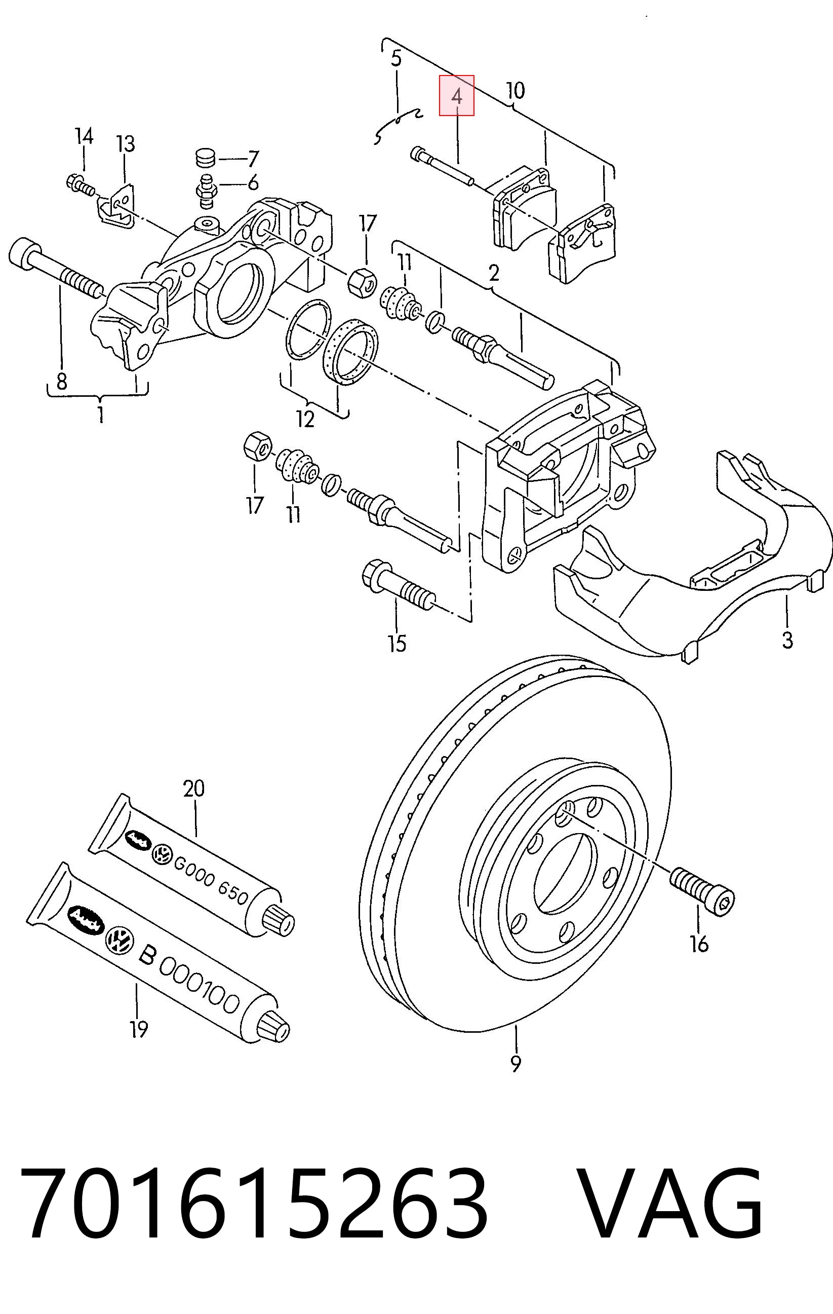 Kit de molas de fixação de sapatas de disco dianteiras Volkswagen Transporter  70B, 70C, 7DB, 7DK, 70J, 70K, 7DC, 7DJ ao melhor preço