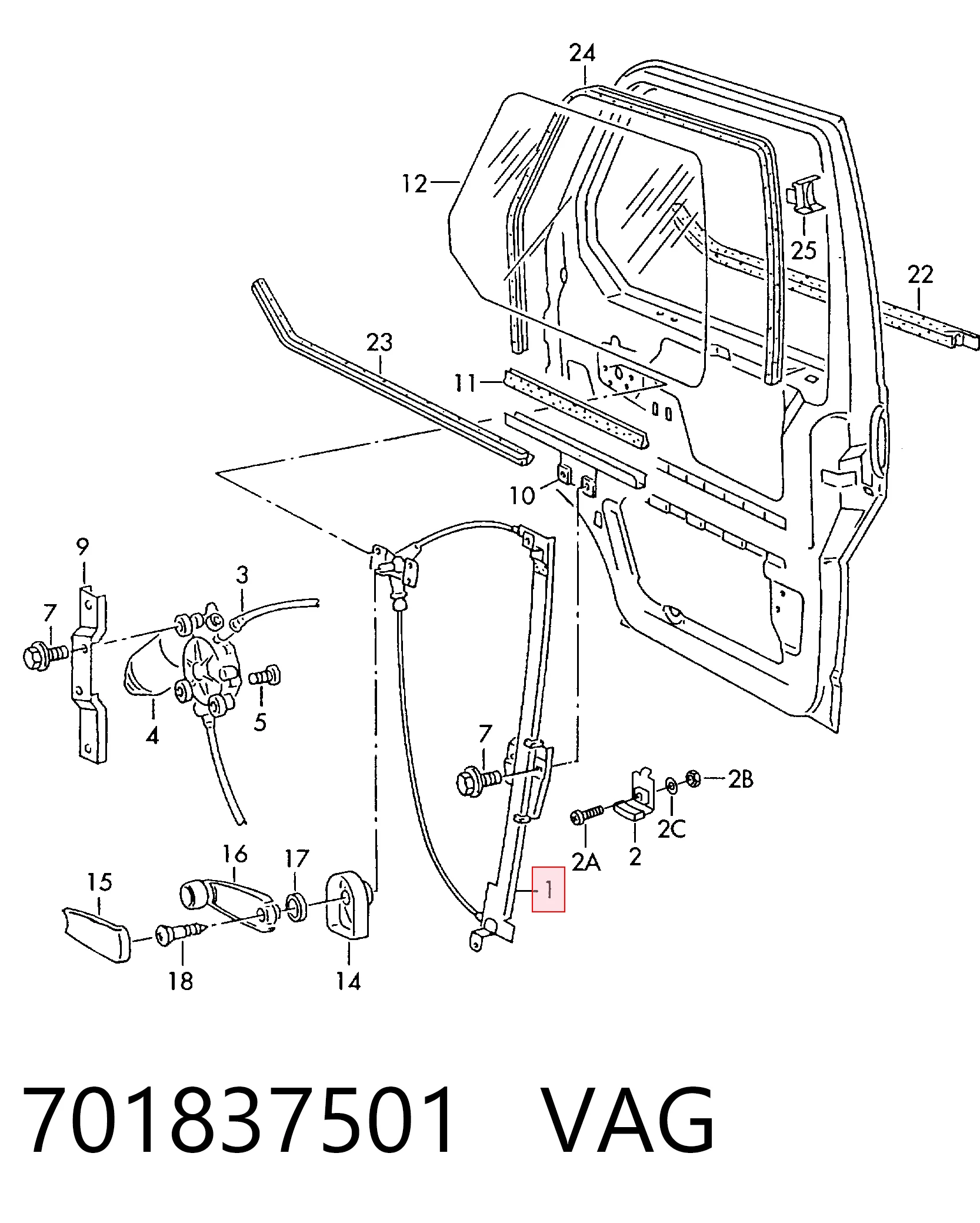 Mecanismo de acionamento de vidro da porta dianteira esquerda Volkswagen Transporter  70B, 70C, 7DB, 7DK, 70J, 70K, 7DC, 7DJ ao melhor preço