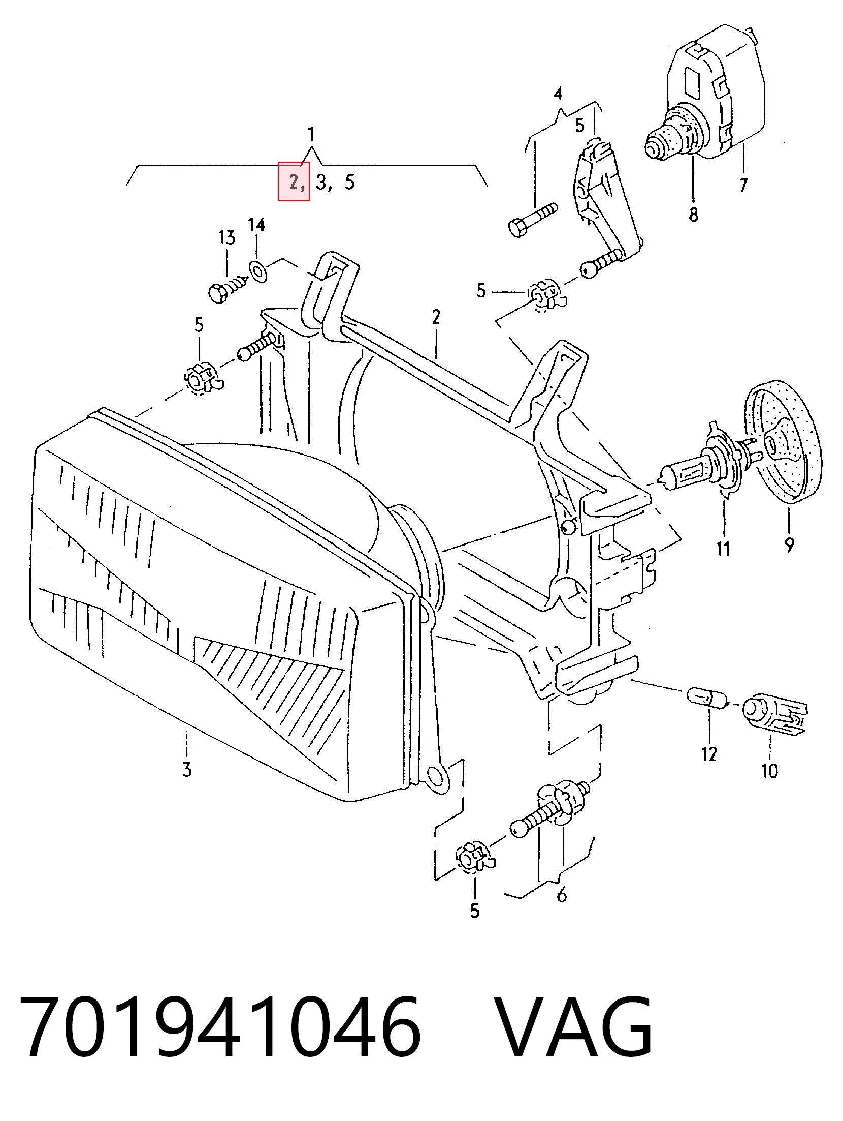 701941046 VAG Suporte direito do radiador (painel de montagem de fixação das luzes)