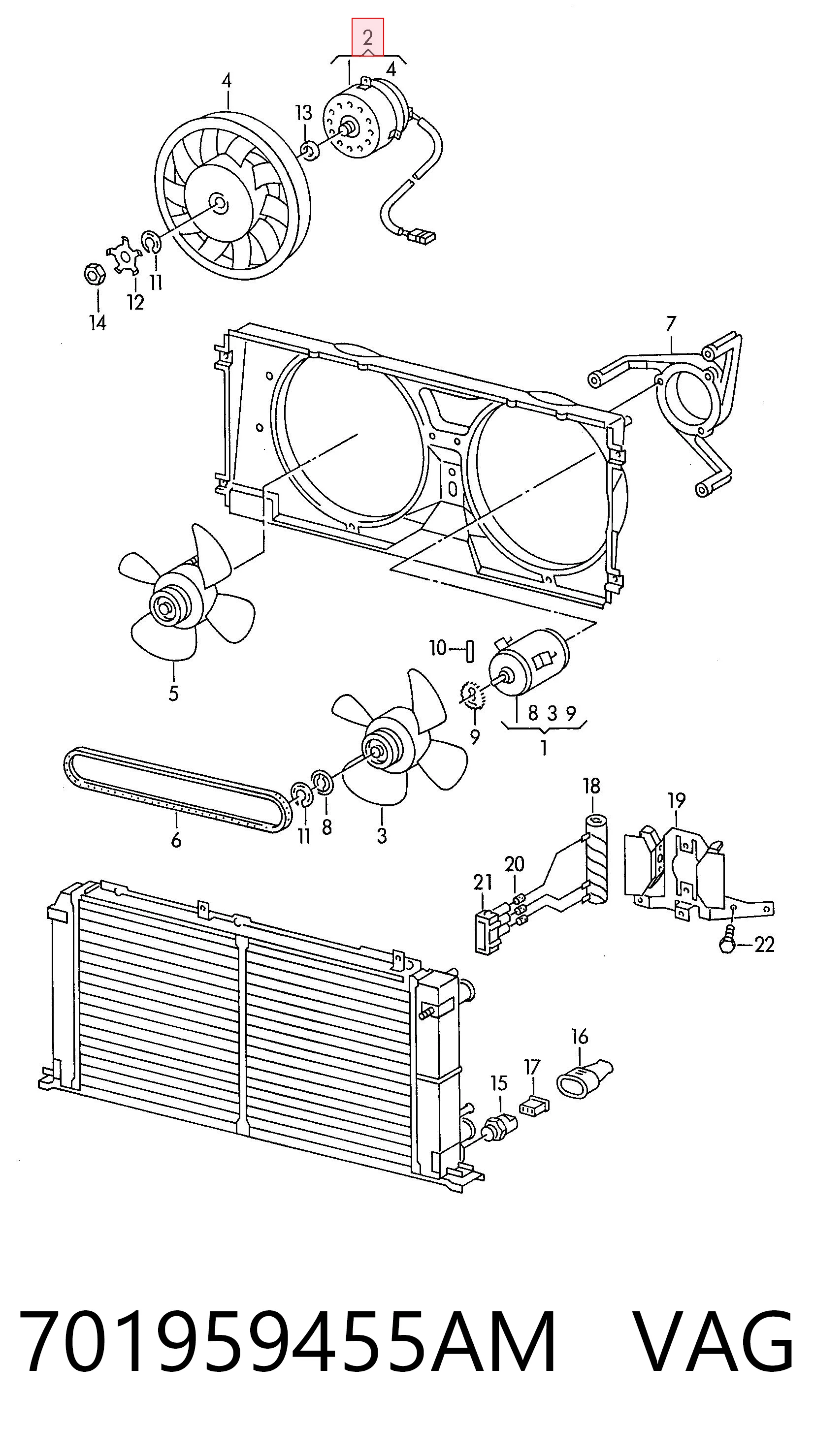 701959455AM VAG Ventilador (roda de aletas) do radiador de esfriamento