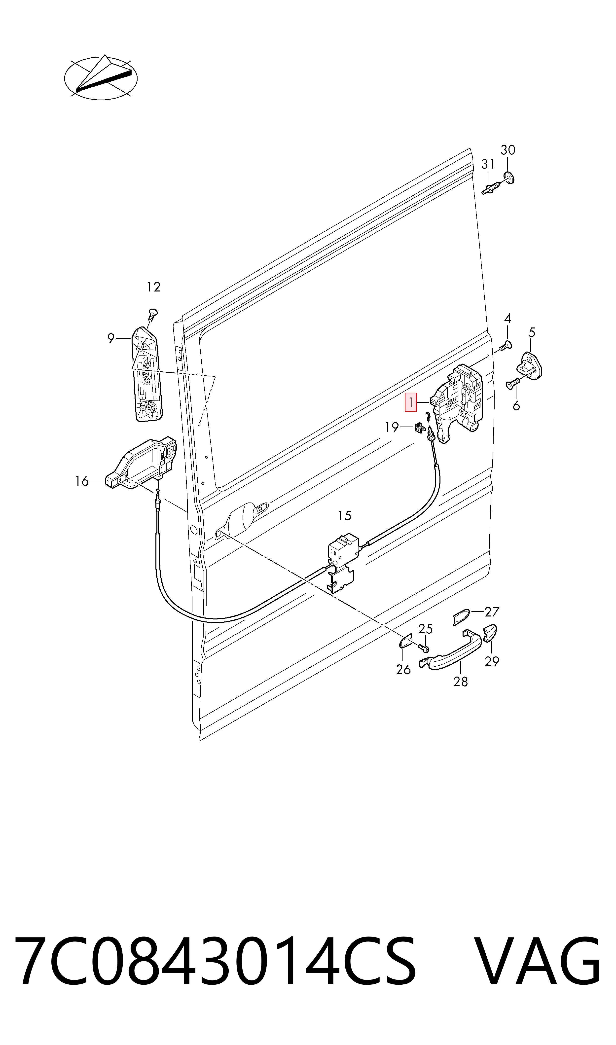 Fecho da porta lateral deslizante direita VAG 7C0843014CS preço, a partir de 119,39 USD