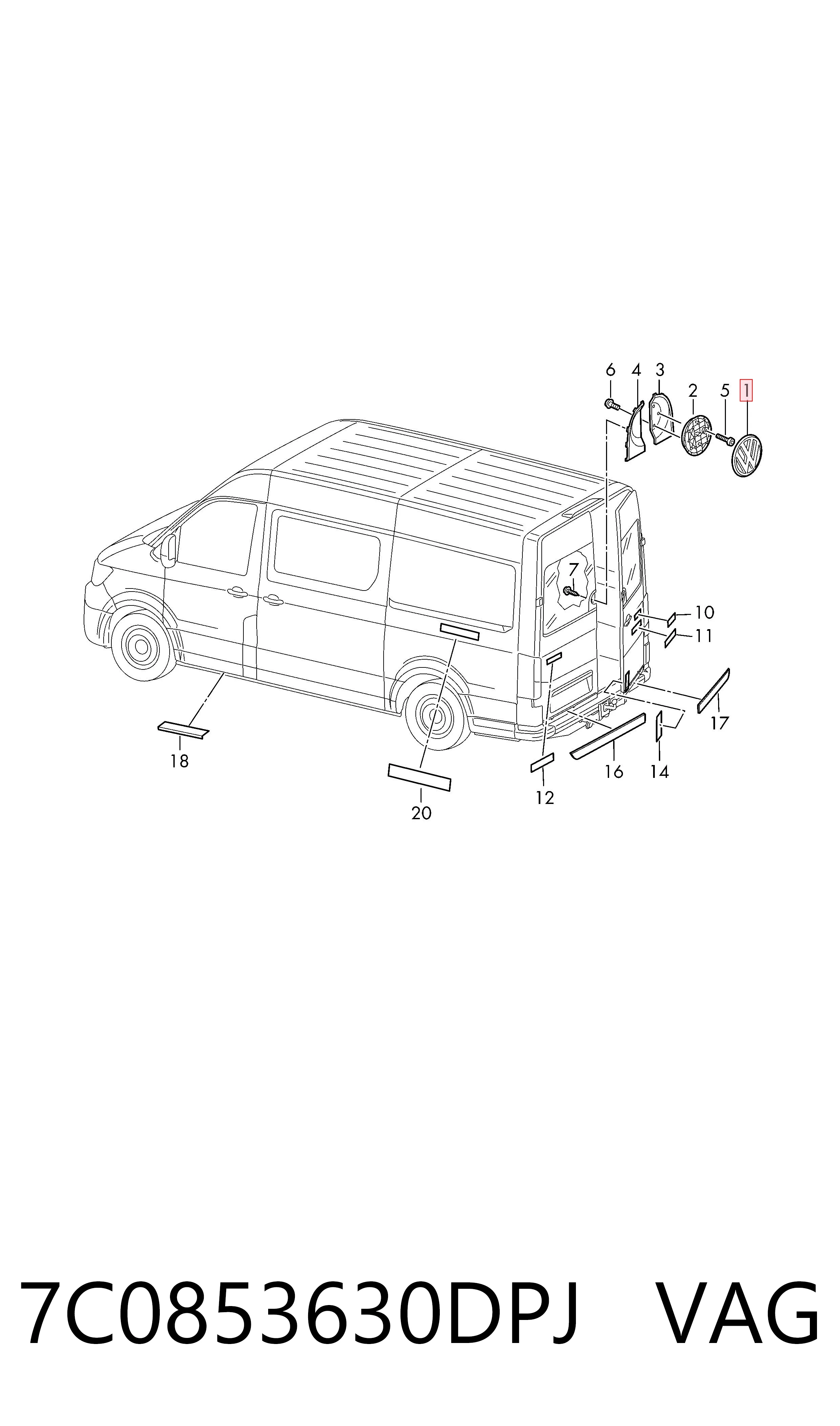 Emblema de tampa de porta-malas (emblema de firma) para Volkswagen Crafter SY, SX, SYB, SYC, SYD, SYM