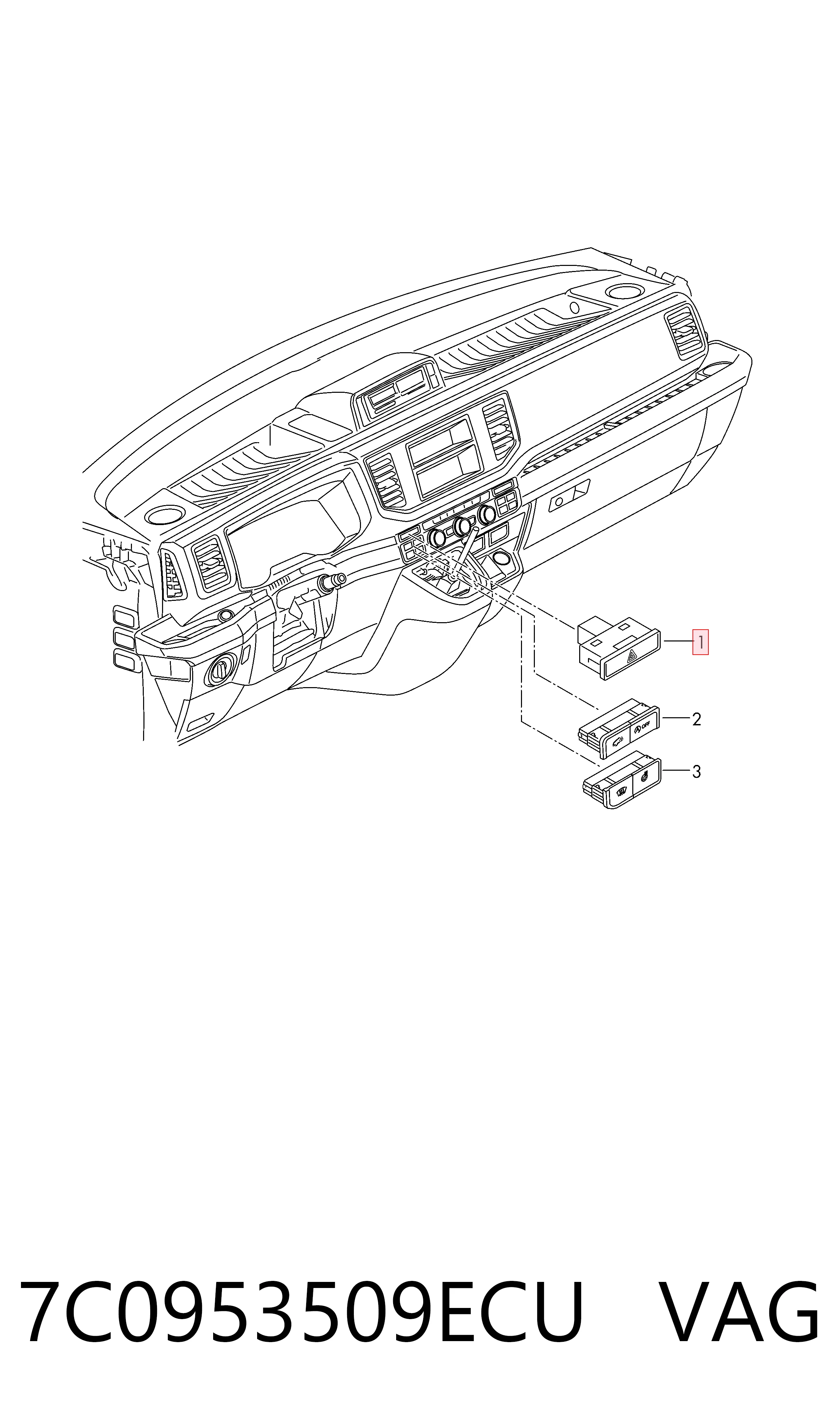 Botão de ativação do sinal de emergência Volkswagen Crafter  SY, SX, SYB, SYC, SYD, SYM ao melhor preço