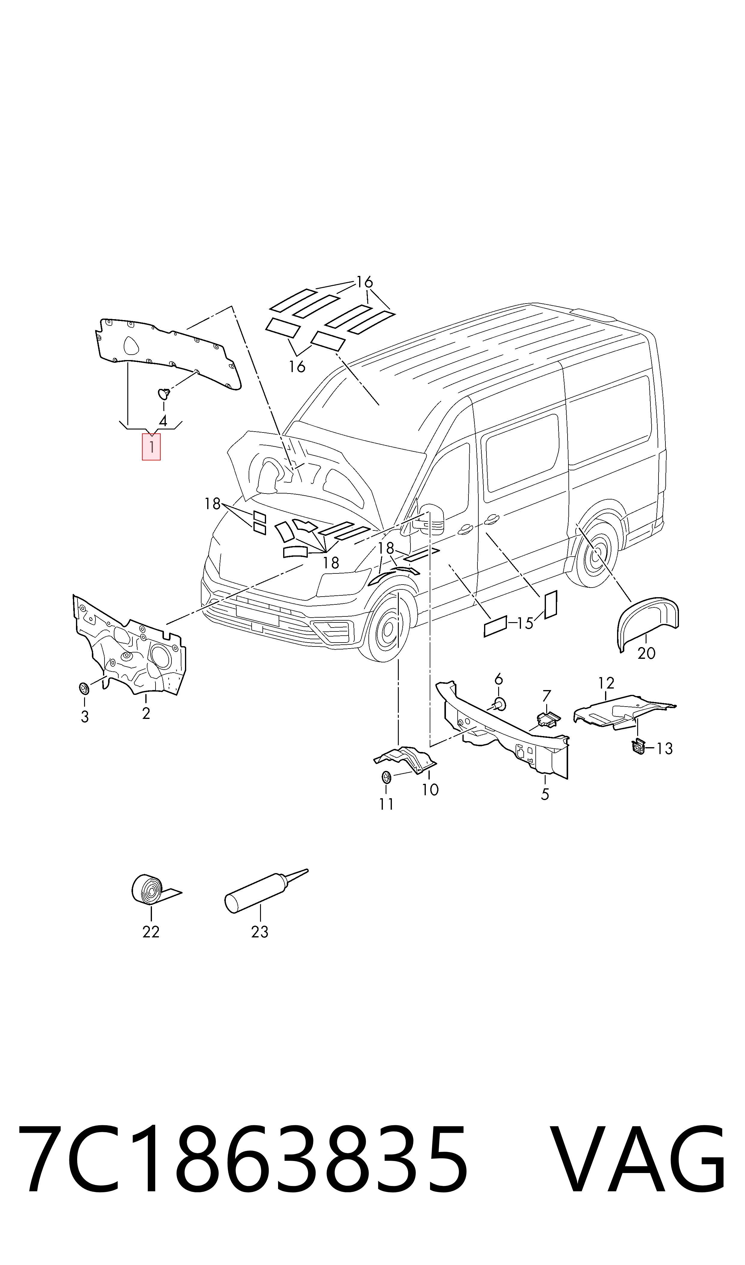 Isolamento de ruído da capota Volkswagen Crafter SY, SX, SYB, SYC, SYD, SYM ao melhor preço