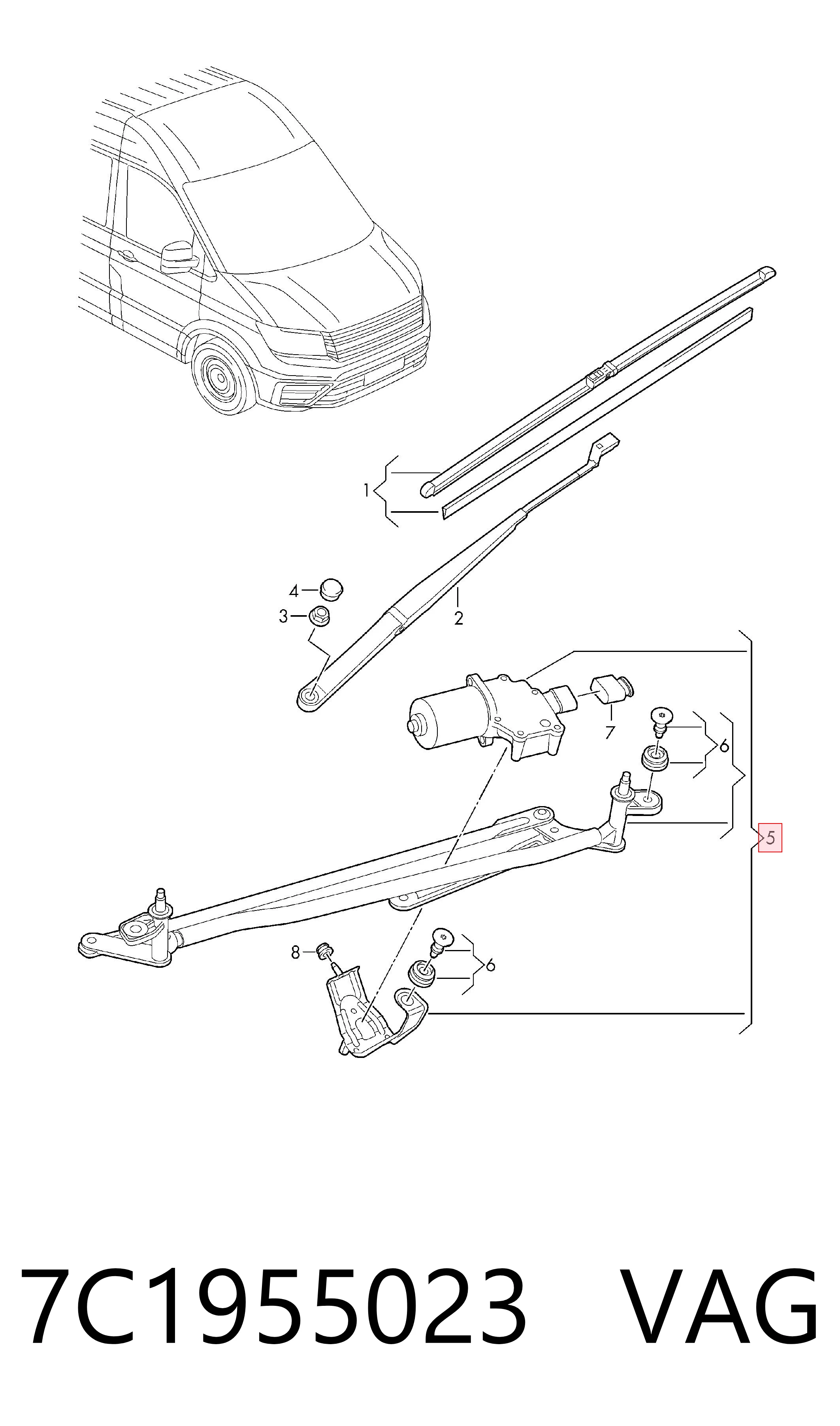 Trapézio de limpador pára-brisas Volkswagen Crafter  SY, SX, SYB, SYC, SYD, SYM