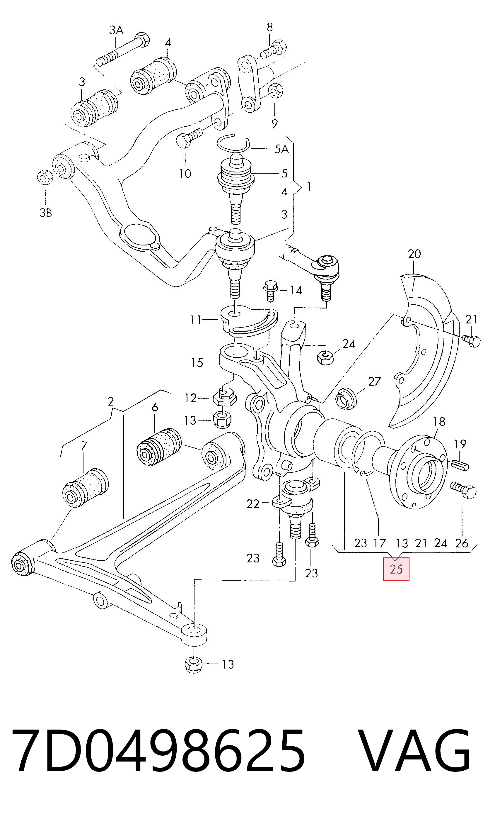 7D0498625 VAG Rolamento de cubo dianteiro