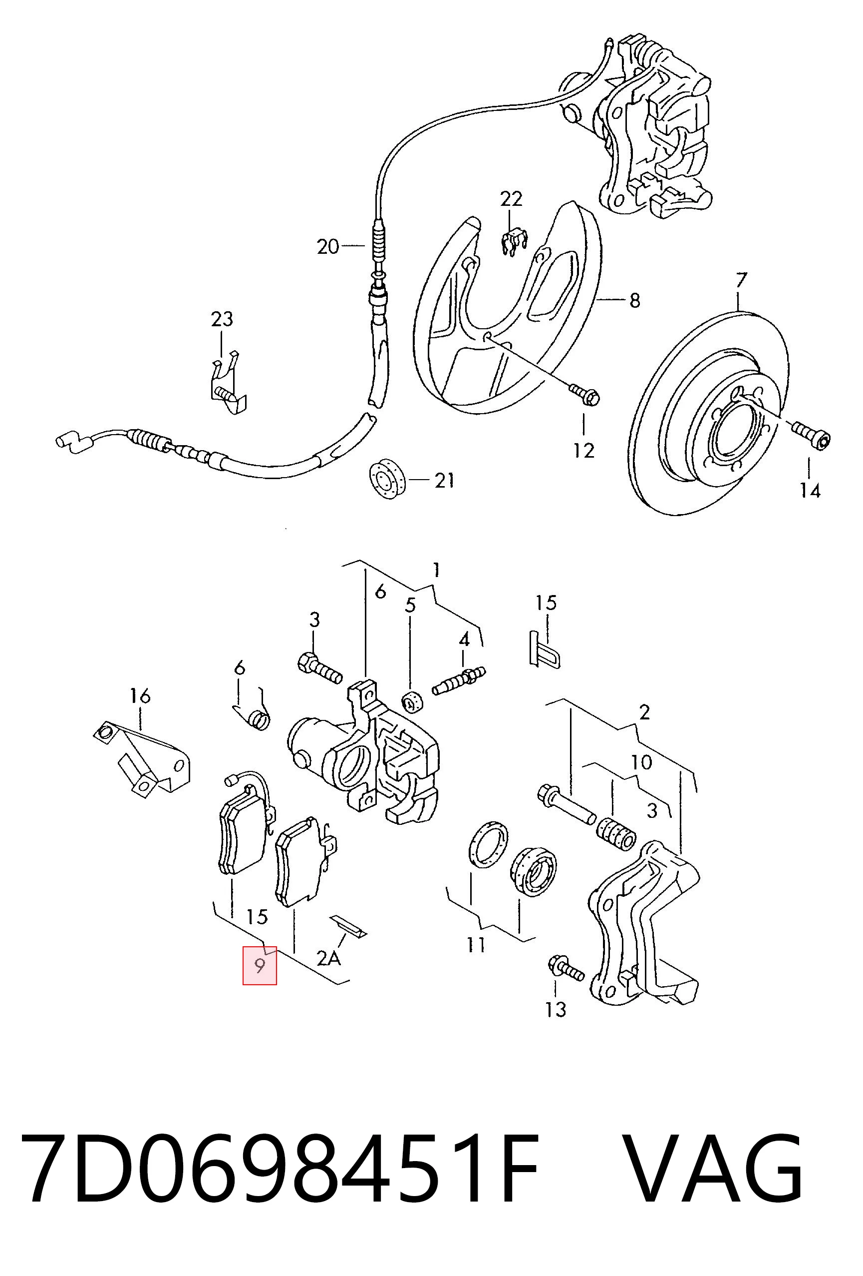Sapatas do freio traseiras de disco para Volkswagen Transporter 70A, 70H, 7DA, 7DH