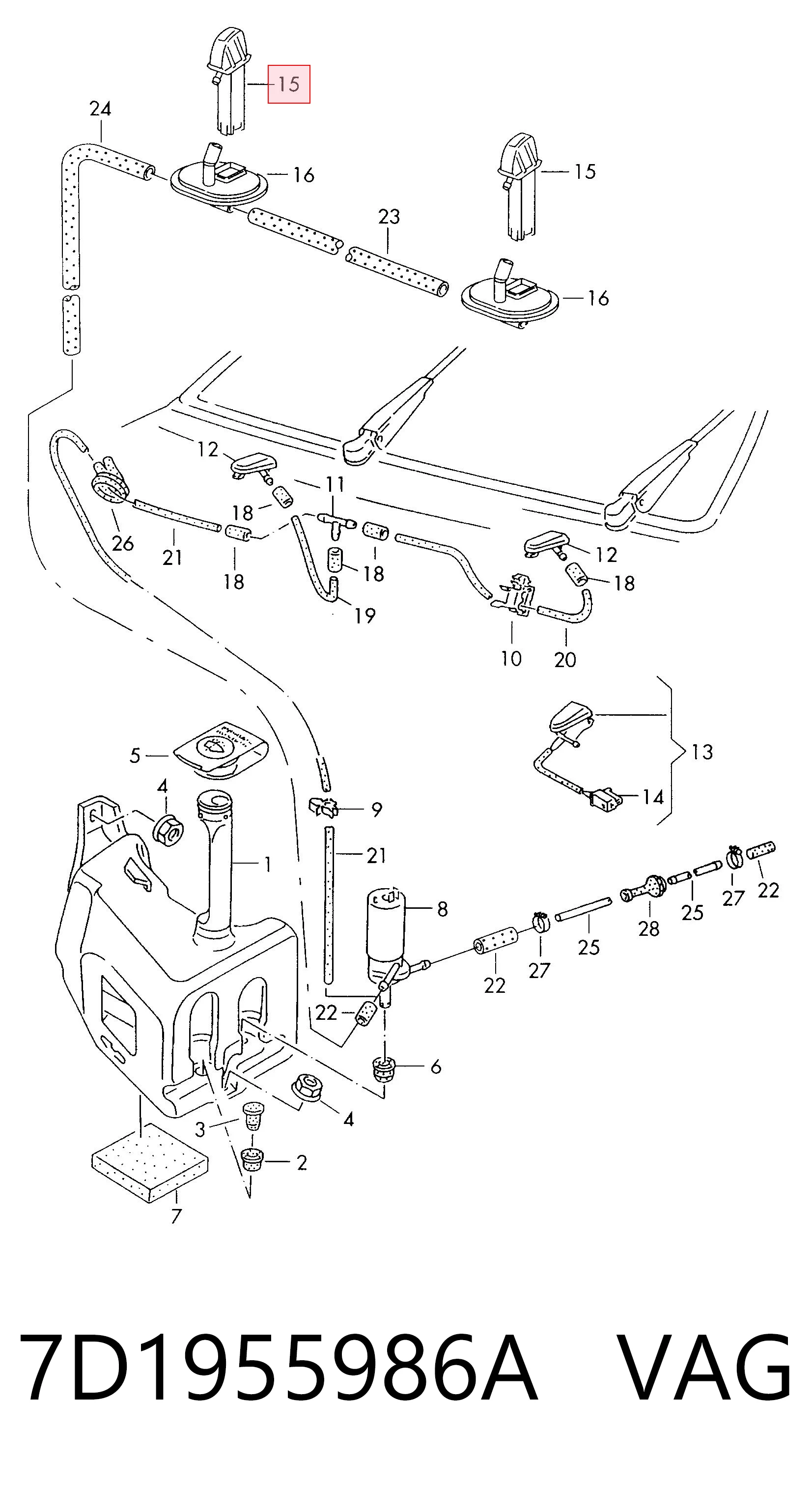 7D1955986A VAG Injetor de fluido para lavador de pára-brisas