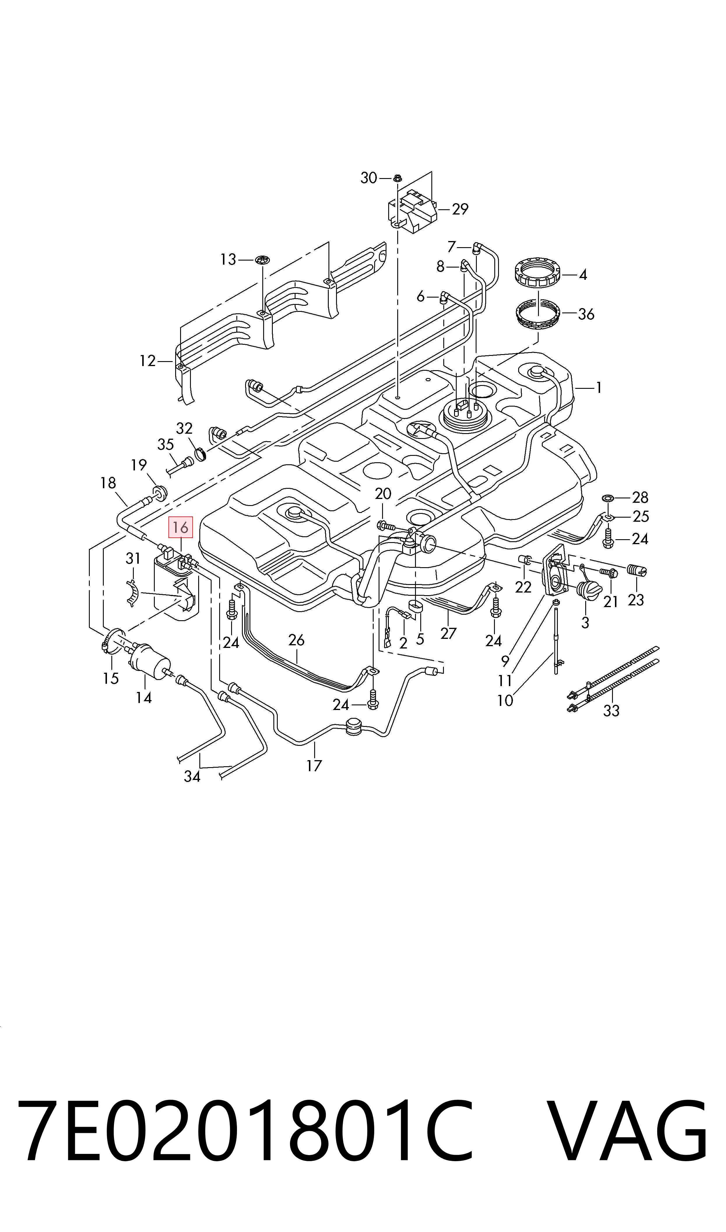 Adsorvedor dos vapores de combustível para Volkswagen Transporter 7HB, 7HJ, 7EB, 7EJ