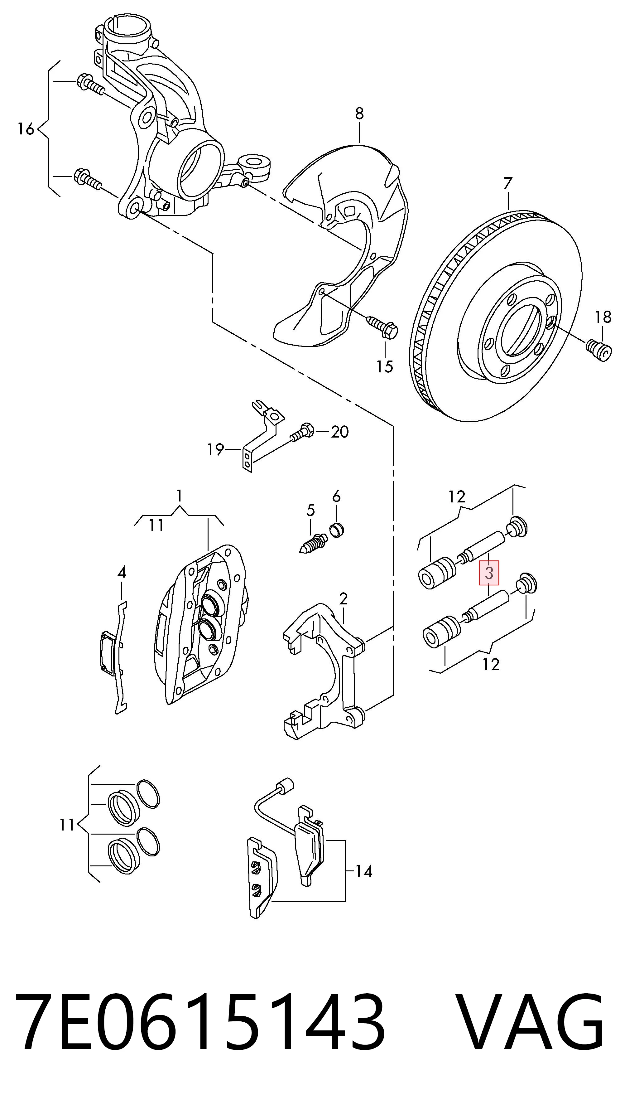 7E0615143 VAG Guia de suporte dianteiro