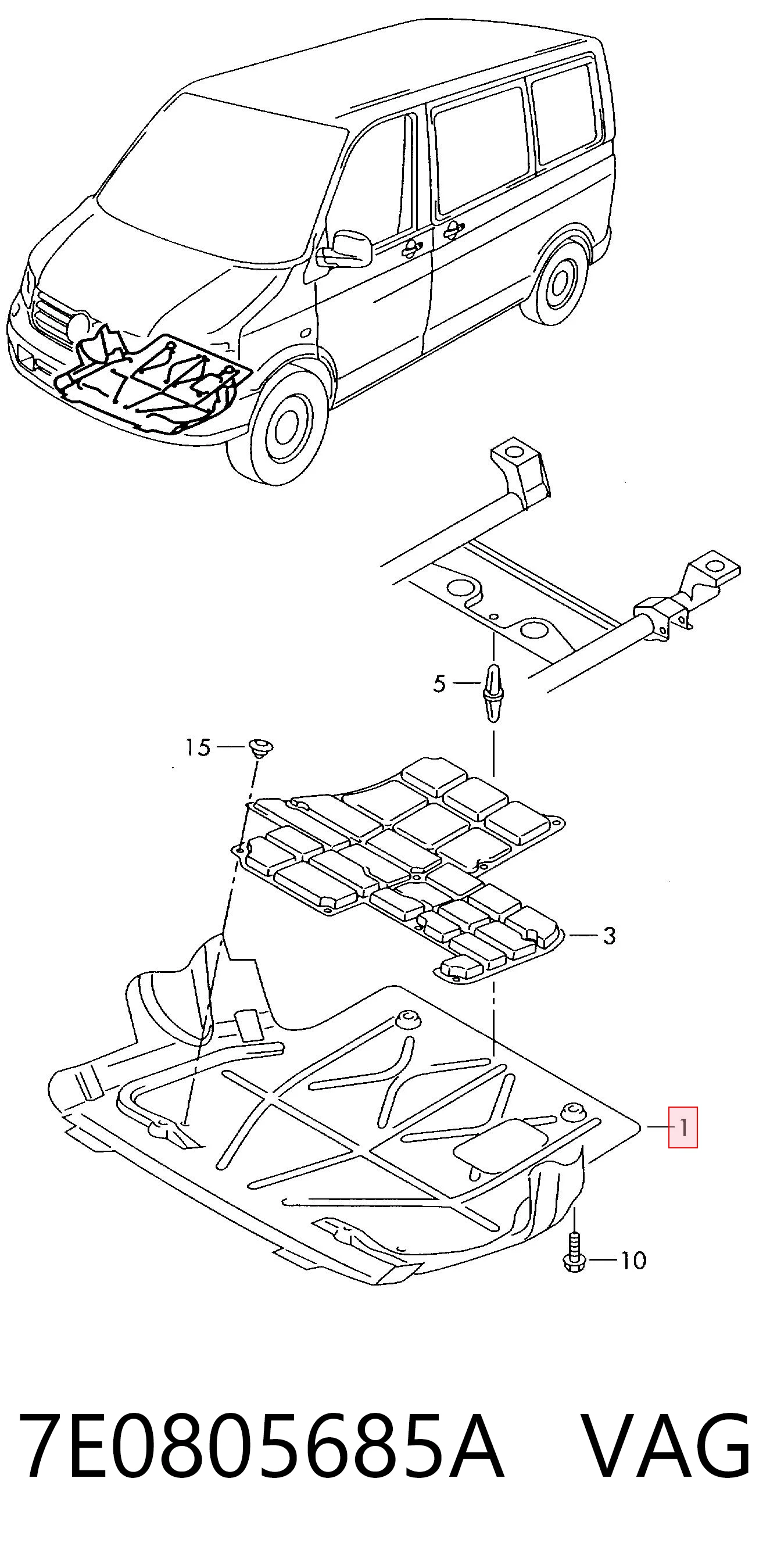  Proteção de motor, de panela (da seção de motor) Volkswagen Multivan T5 monovolume (7HM, 7HN, 7HF, 7EF, 7EM, 7EN) (2003 - 2016) T5