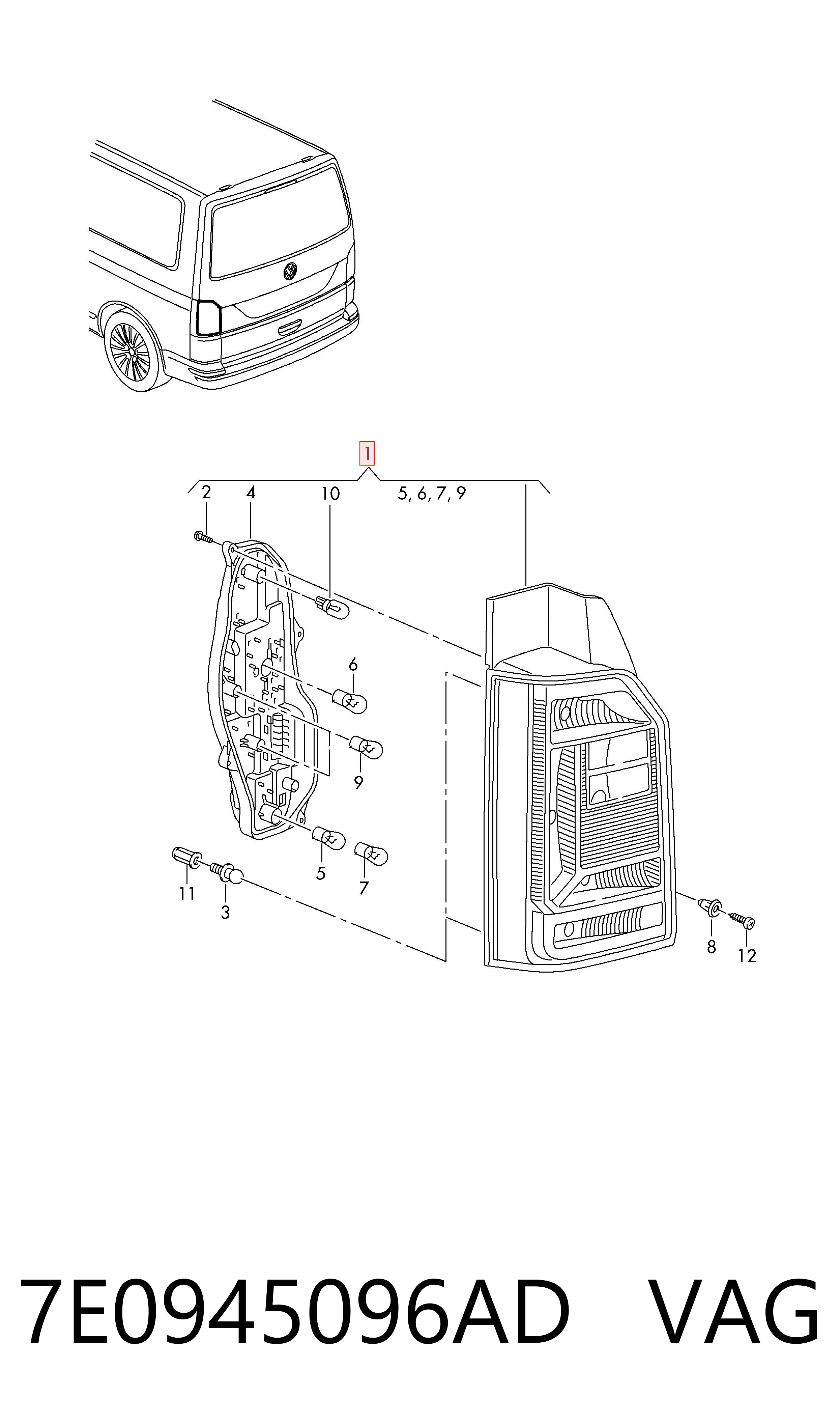 7E0945096AD VAG Lanterna traseira direita