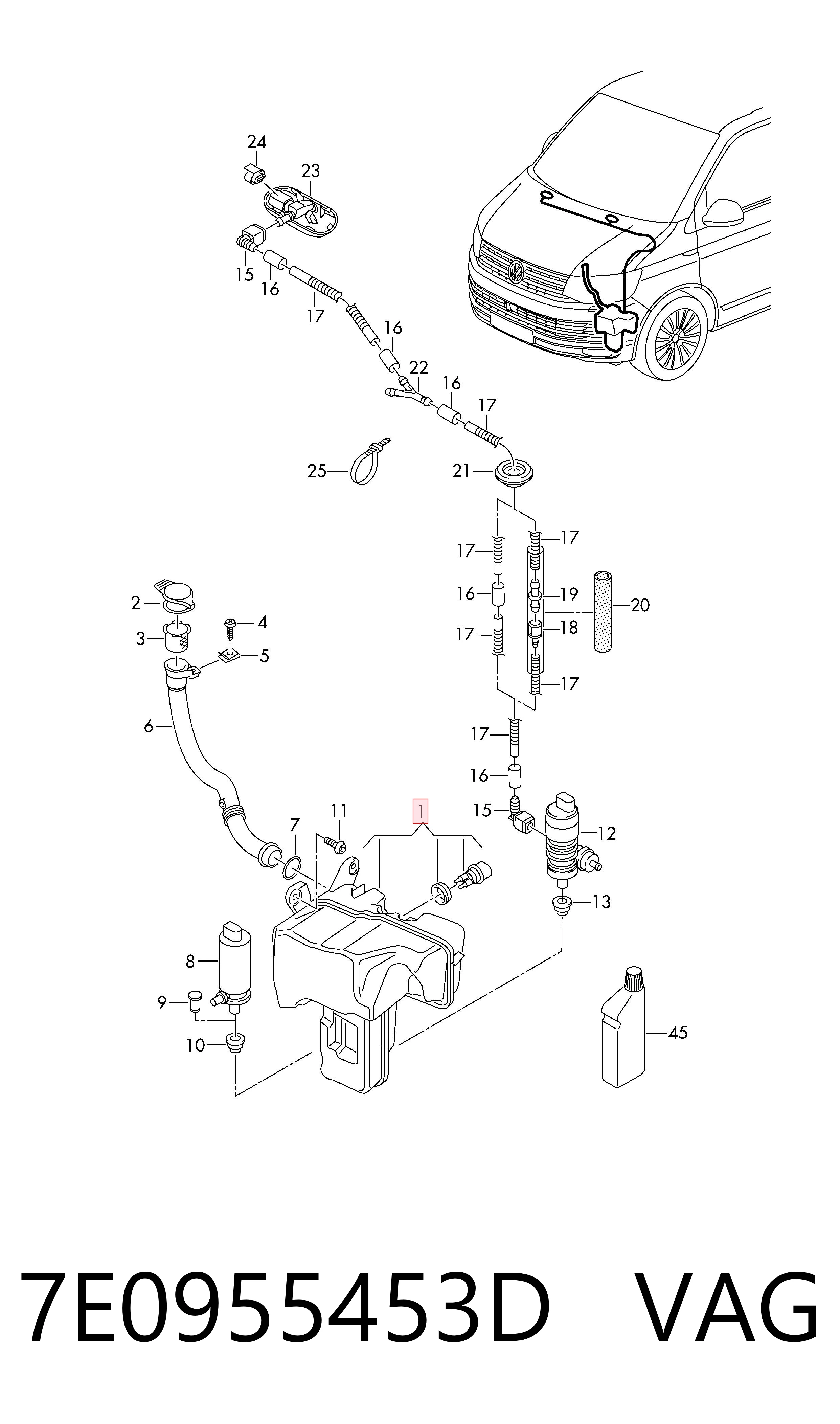 7E0955453D VAG Tanque de fluido para lavador de vidro