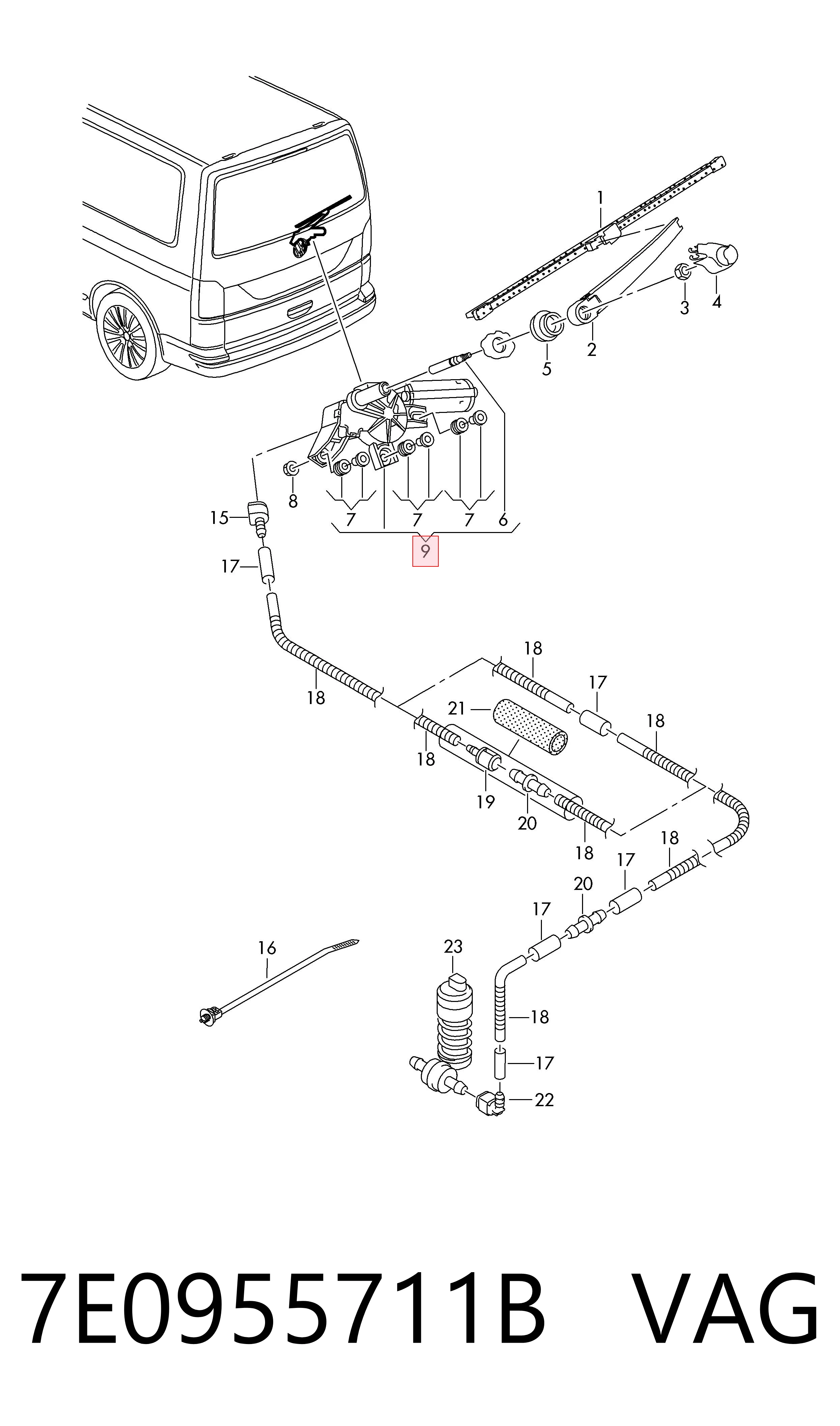 7E0955711B VAG Motor de limpador pára-brisas de vidro traseiro